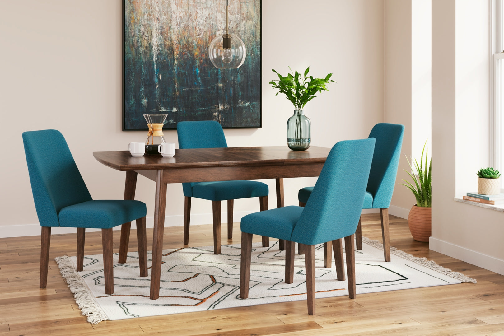 Lyncott Dining Table and 4 Chairs and Bench