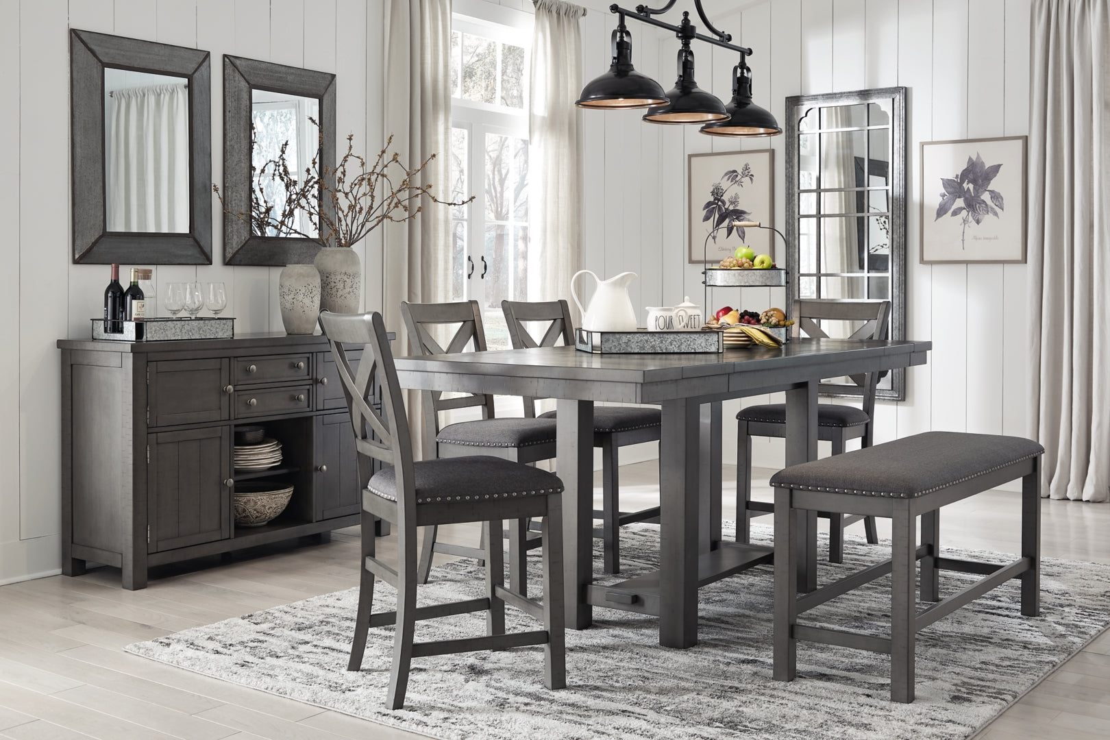 Myshanna Counter Height Dining Table and 6 Barstools with Storage