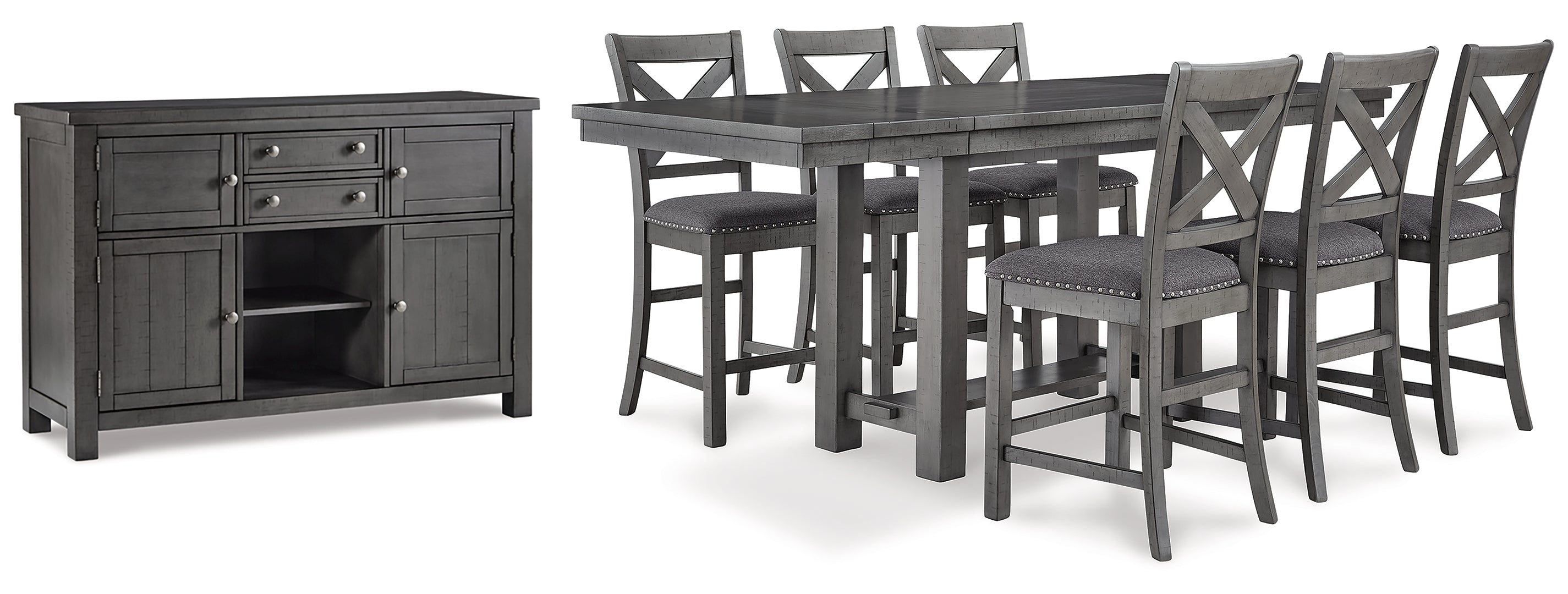 Myshanna Counter Height Dining Table and 6 Barstools with Storage