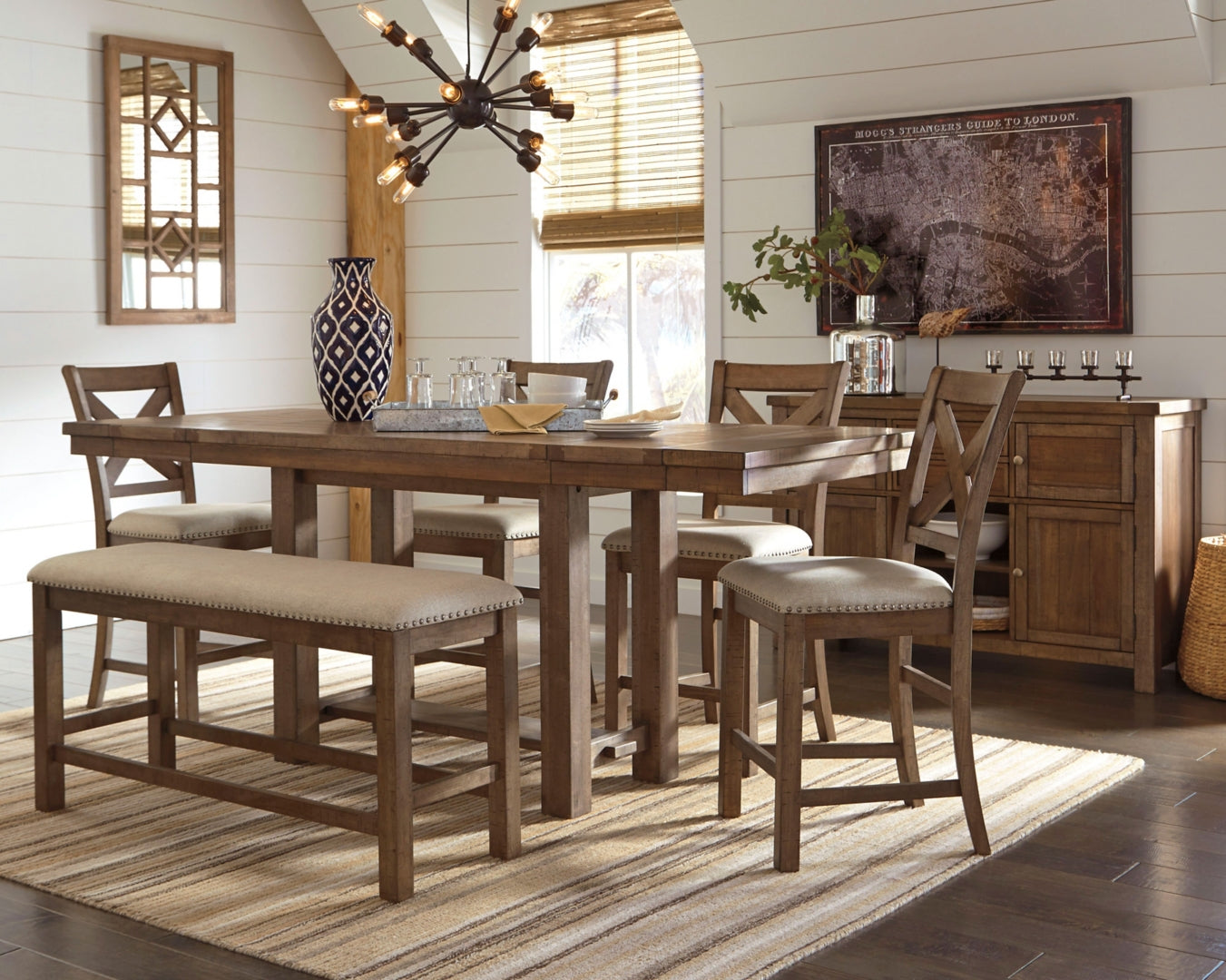 Moriville Counter Height Dining Table and 4 Barstools with Storage