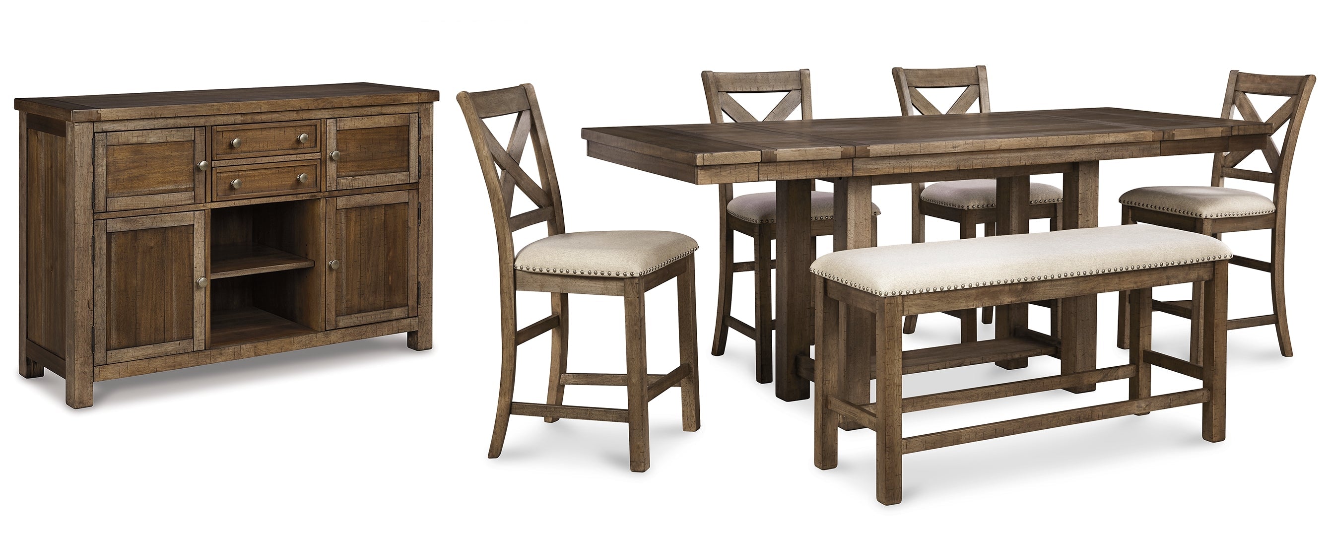 Moriville Counter Height Dining Table and 4 Barstools with Storage