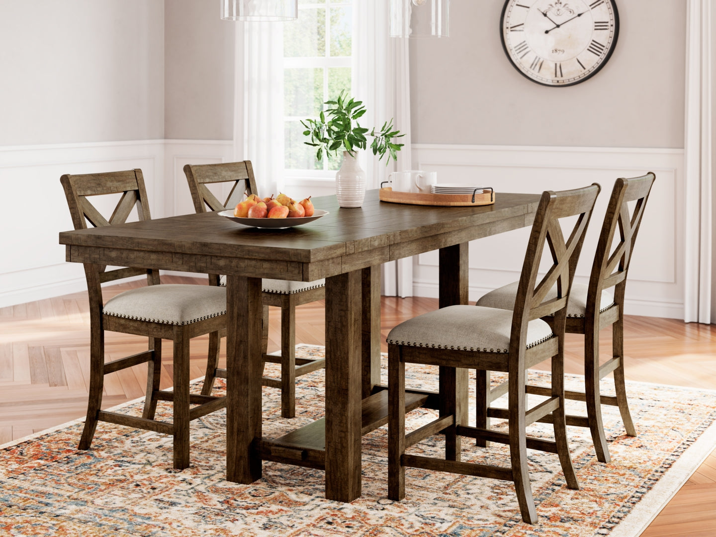 Moriville Counter Height Dining Table and 4 Barstools with Storage