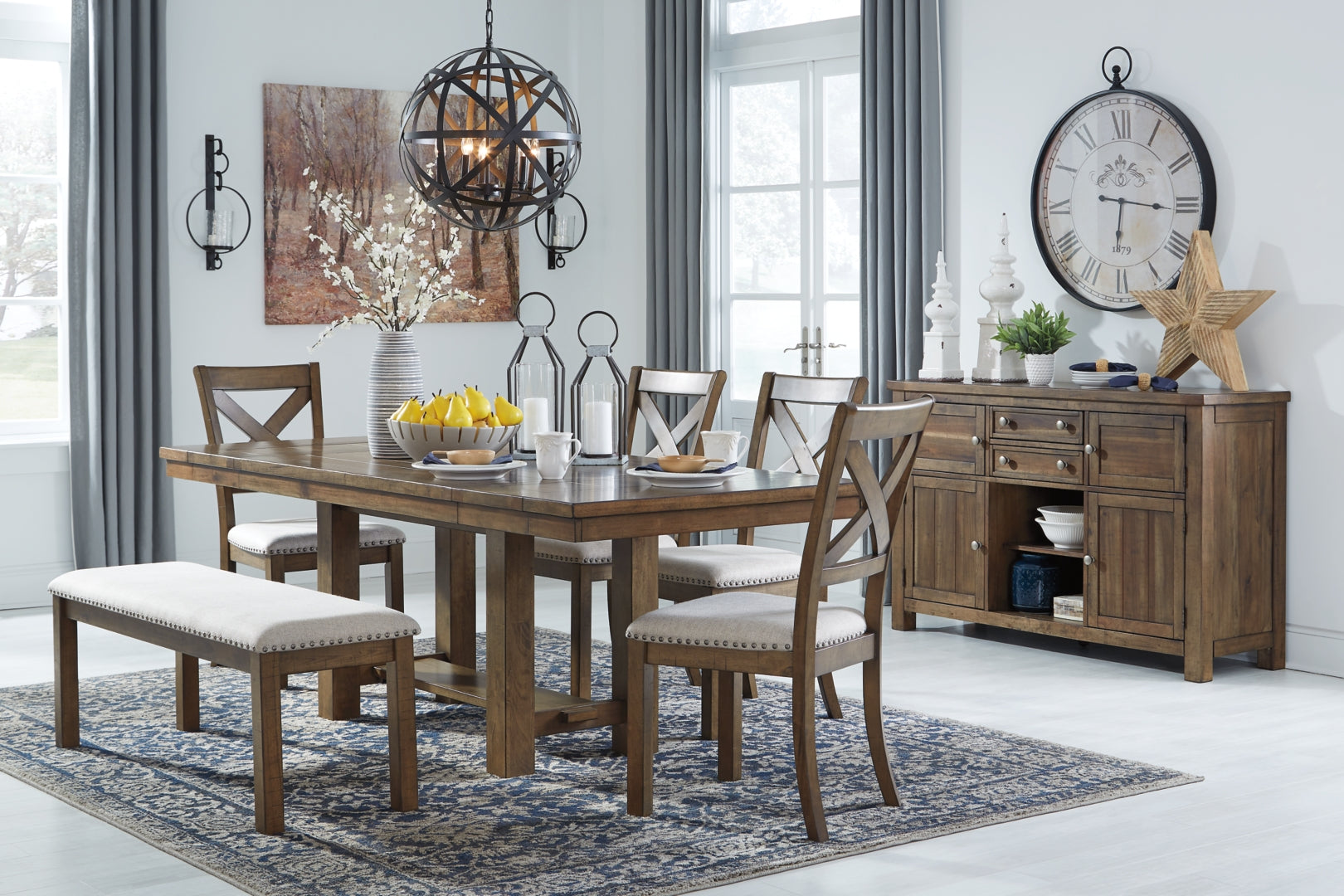 Moriville Counter Height Dining Table and 4 Barstools with Storage