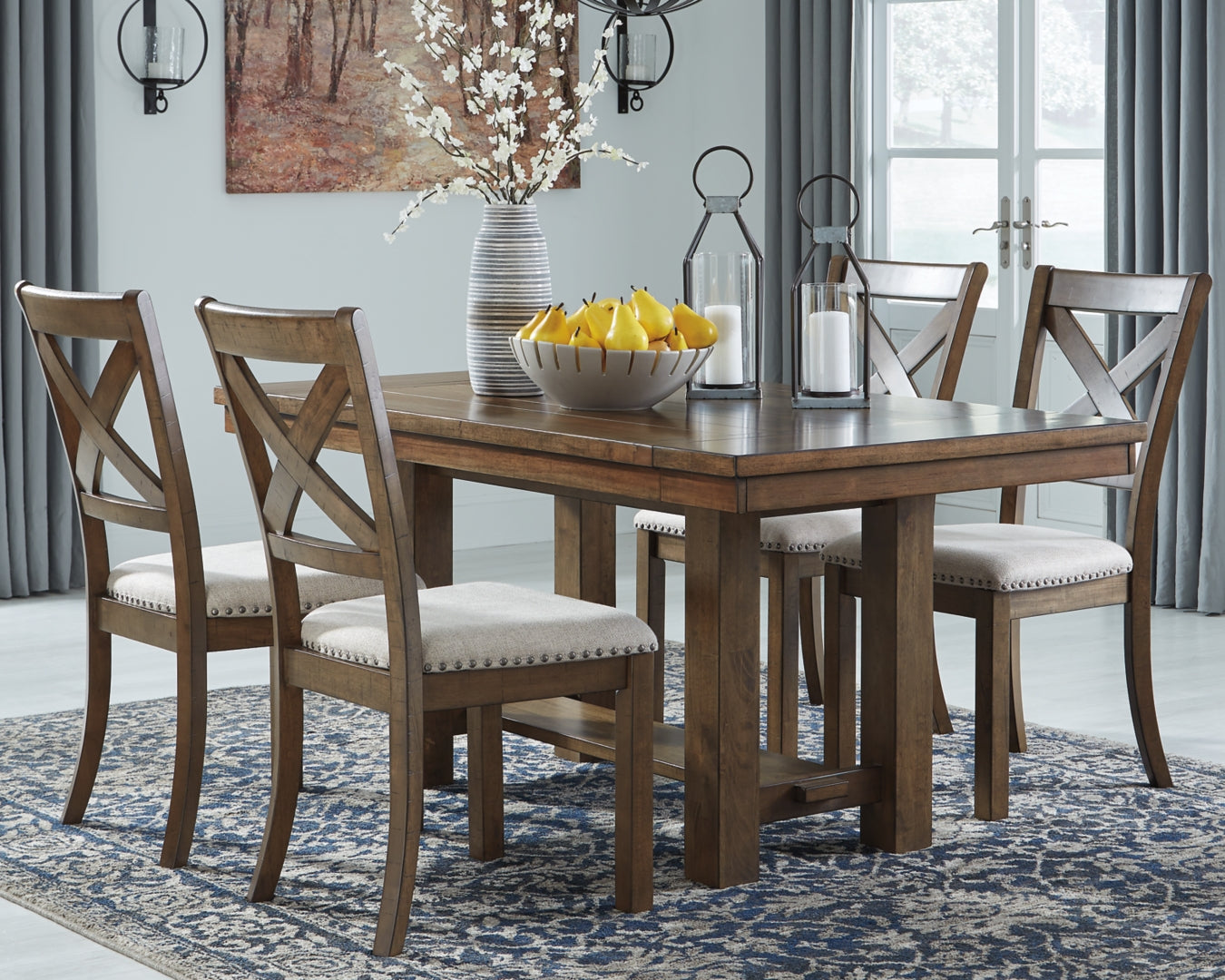 Moriville Counter Height Dining Table and 4 Barstools with Storage