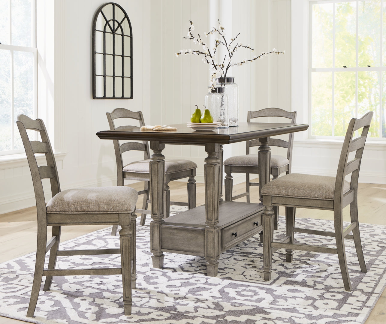 Lodenbay Counter Height Dining Table and 6 Barstools with Storage