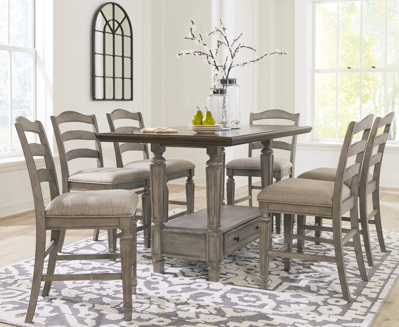 Lodenbay Counter Height Dining Table and 6 Barstools with Storage