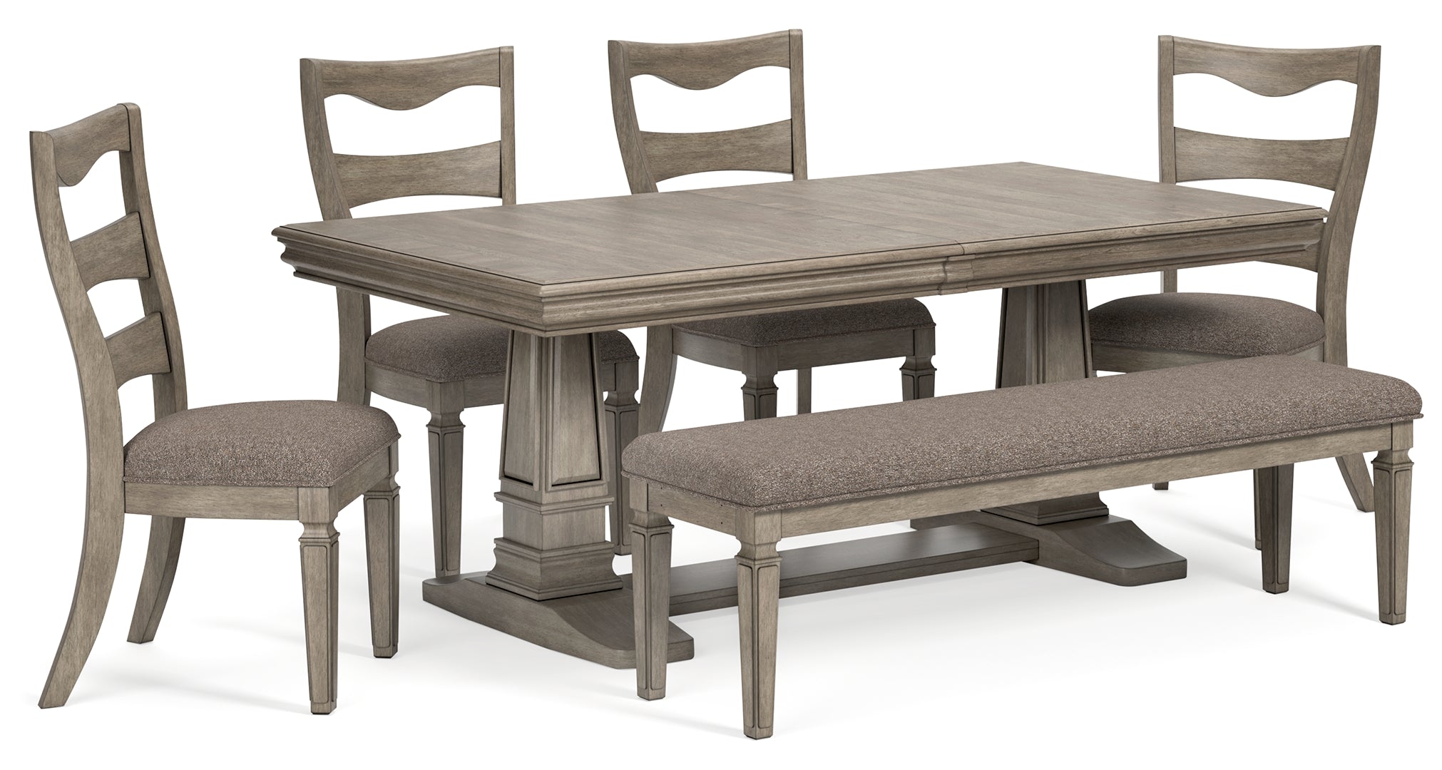 Lexorne Dining Table and 4 Chairs and Bench with Storage