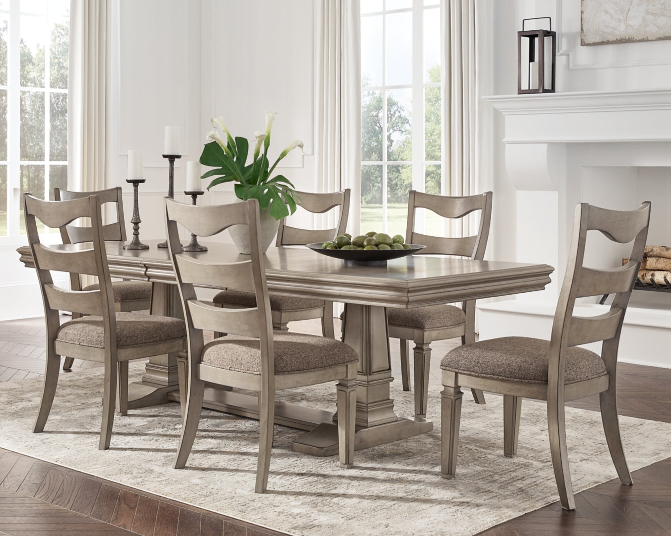 Lexorne Dining Table and 4 Chairs and Bench with Storage