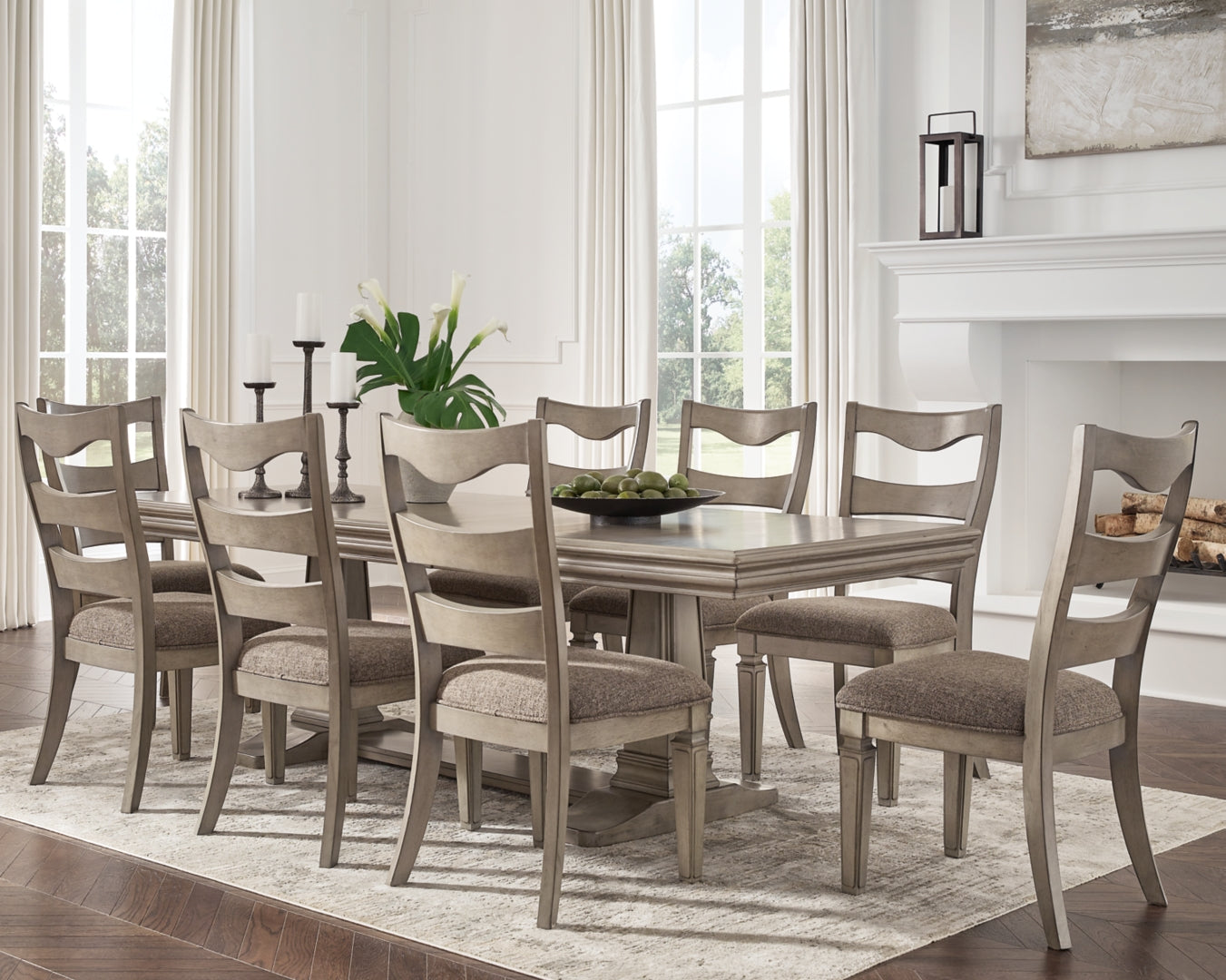 Lexorne Dining Table and 4 Chairs and Bench with Storage