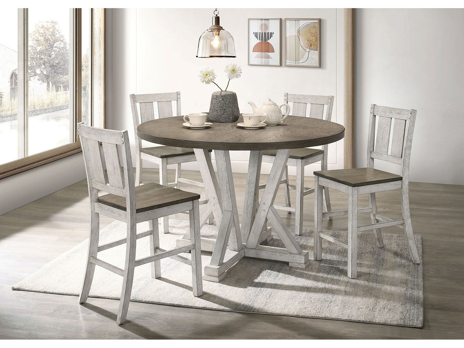 Dakota Antique White/Ash Brown 5 Pc. Round Counter Height Table Set