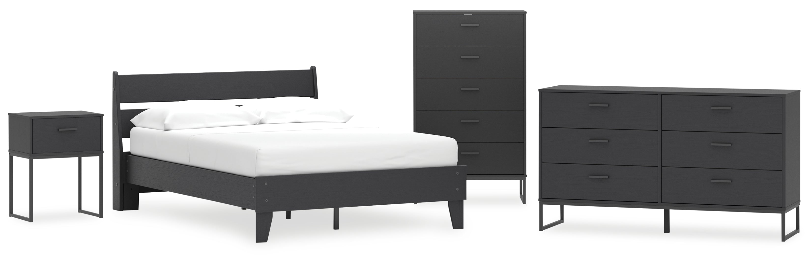 Socalle Panel Bedroom Set Platform Bed with Dresser, Chest and Nightstand Grey