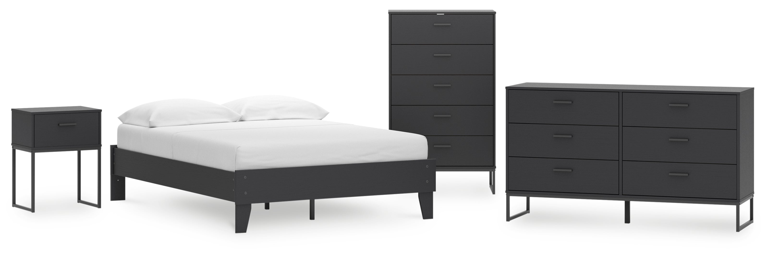 Socalle Panel Bedroom Set Platform Bed with Dresser, Chest and Nightstand Grey