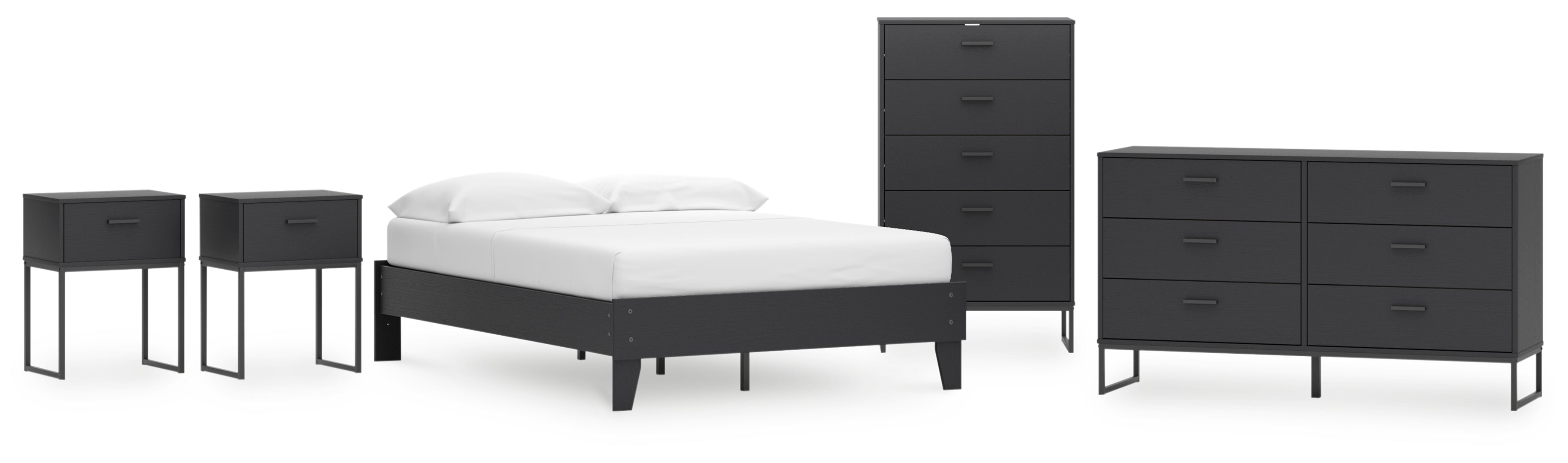 Socalle Panel Bedroom Set Platform Bed with Dresser, Chest and Nightstand Grey