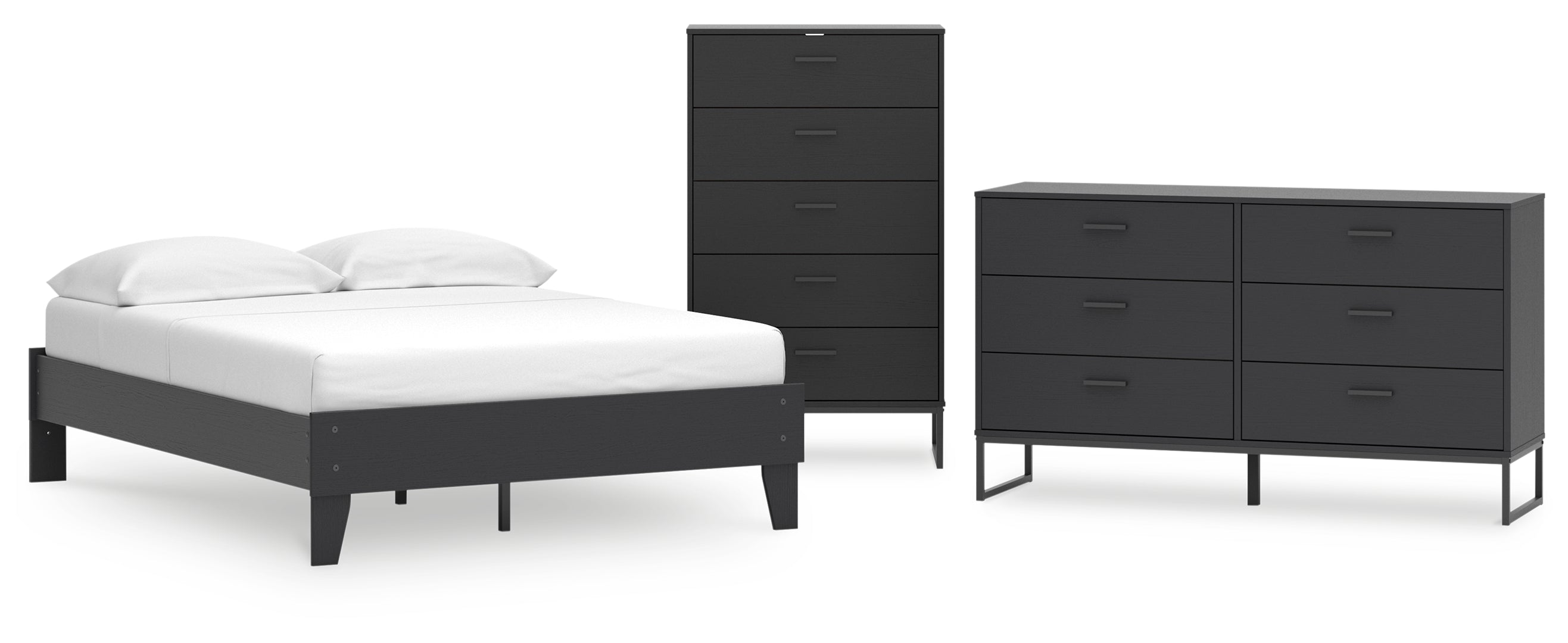 Socalle Panel Bedroom Set Platform Bed with Dresser, Chest and Nightstand Grey