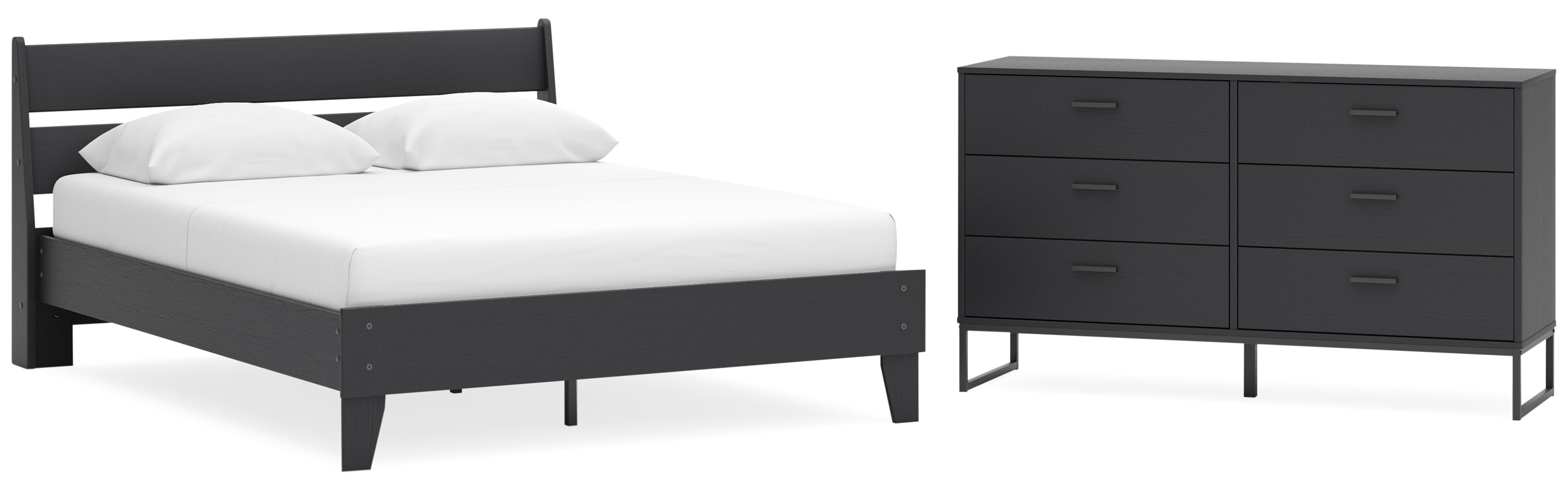 Socalle Panel Bedroom Set Platform Bed with Dresser, Chest and Nightstand Grey