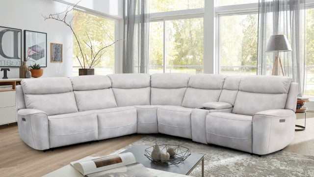 Edmondus Light Taupe Leatherette Power Sectional