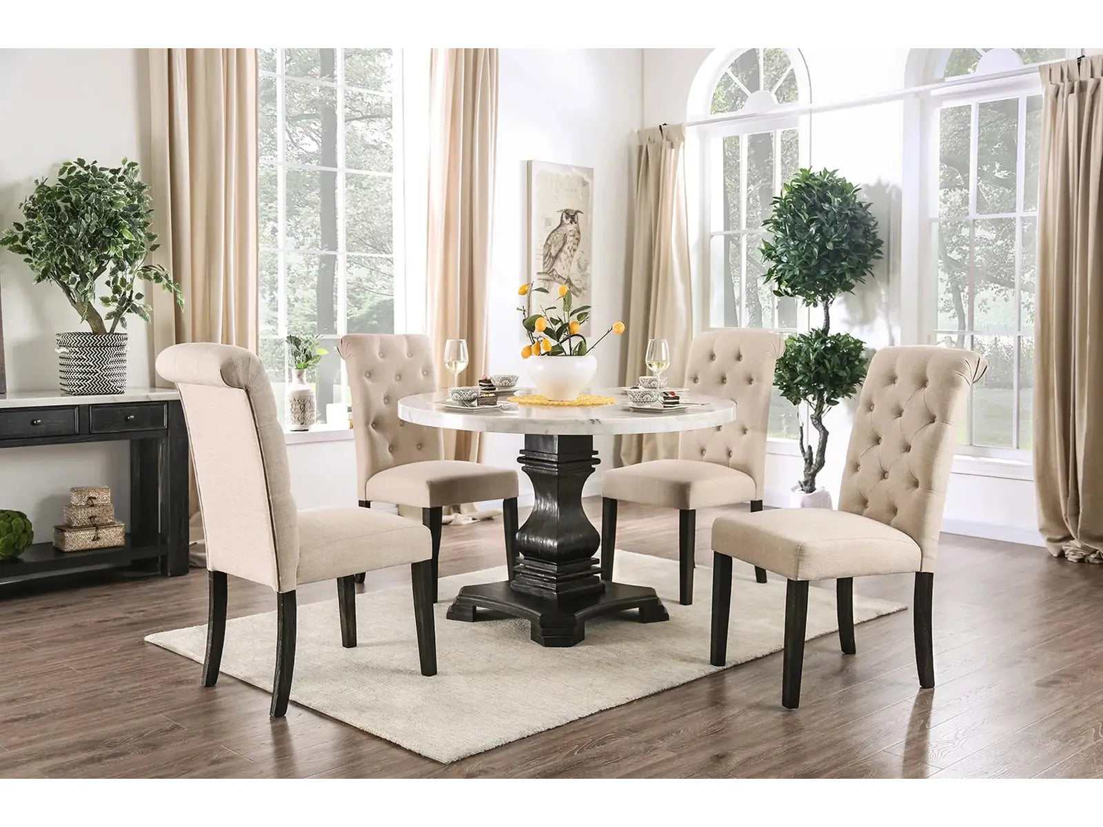 Elfredo Antique Black, & Ivory 5pc Dining Room Set