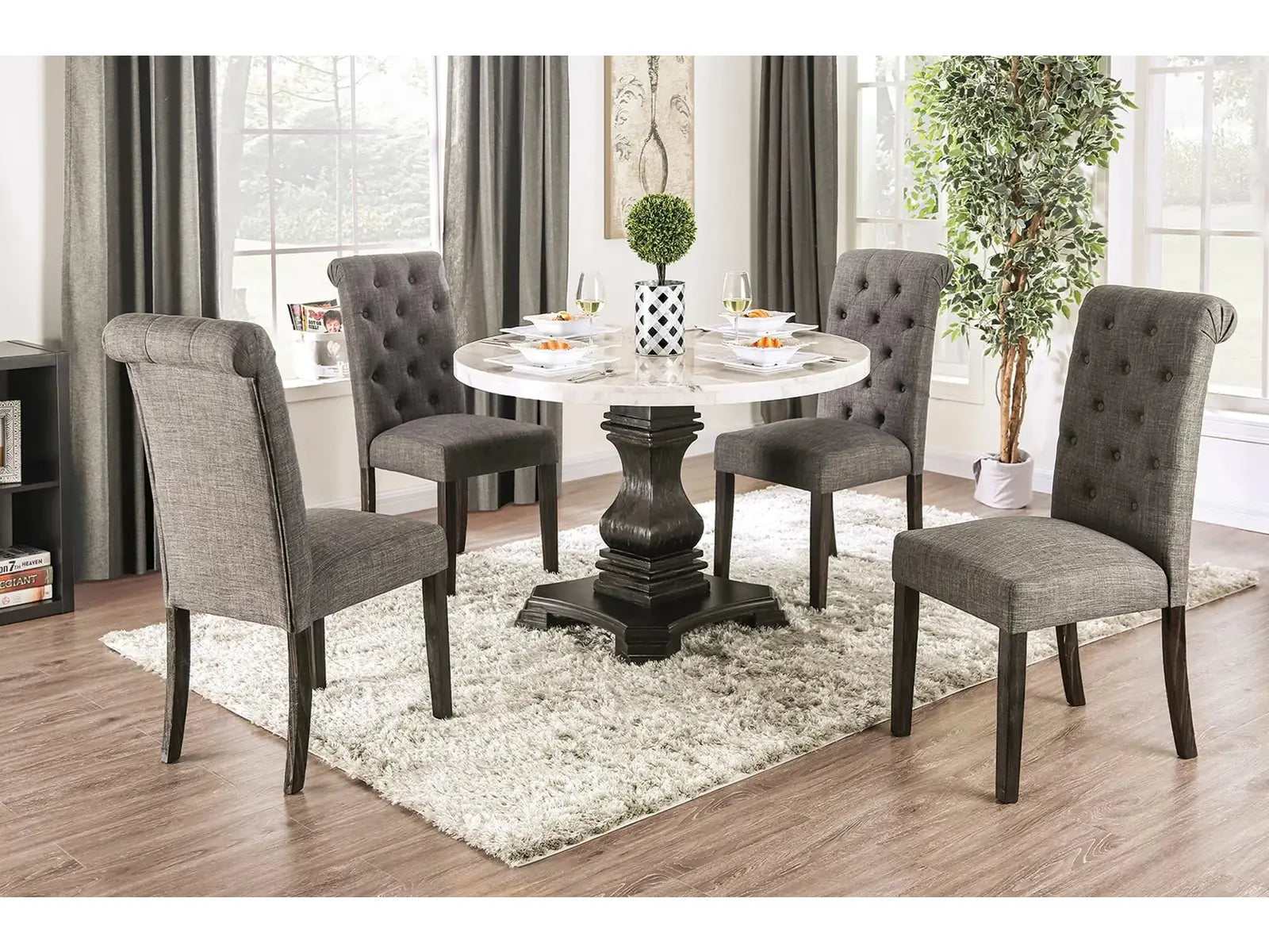 Elfredo Antique Black, & Light Gray 5pc Dining Room Set