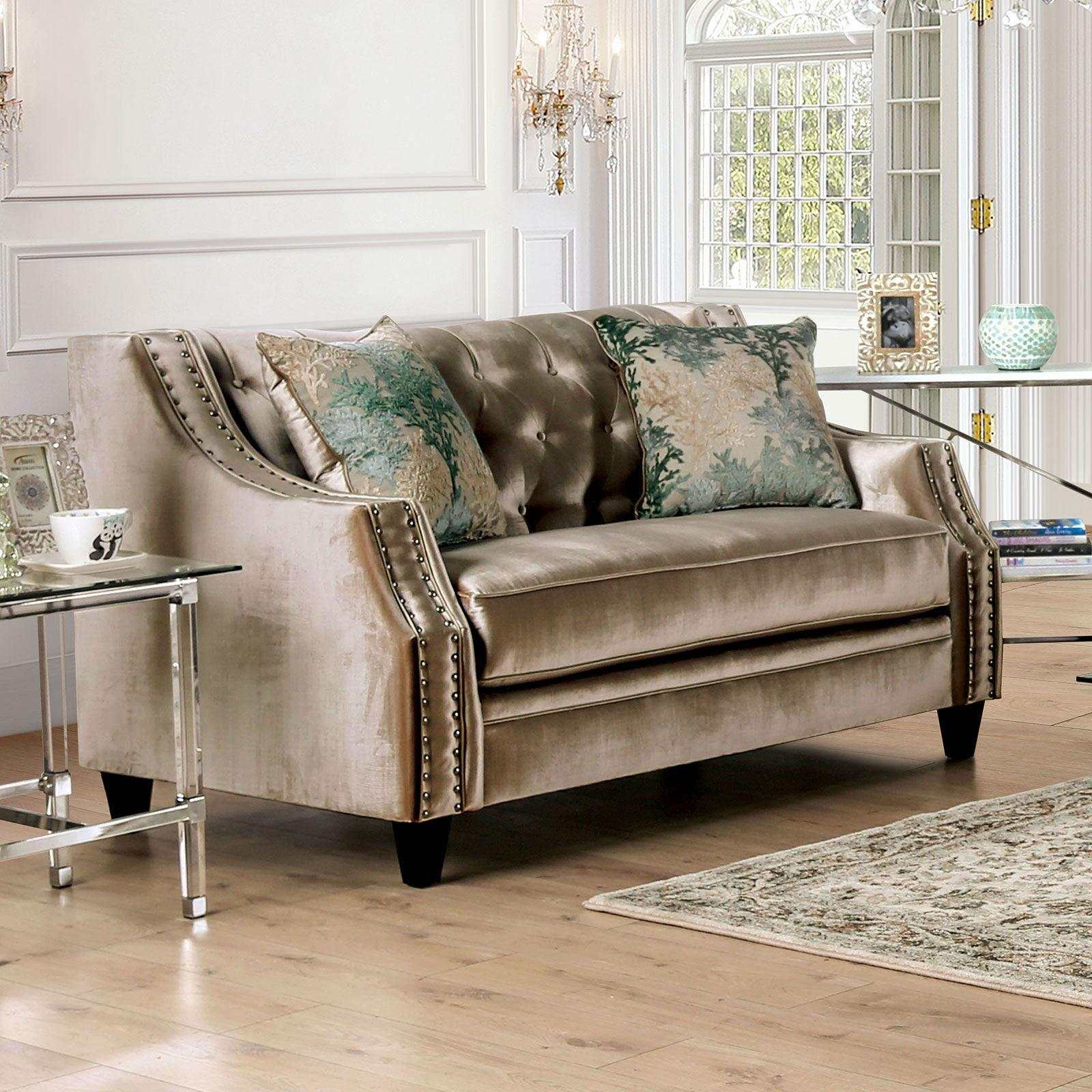 Elicia Champagne Stationary Sofa & Loveseat 2pc