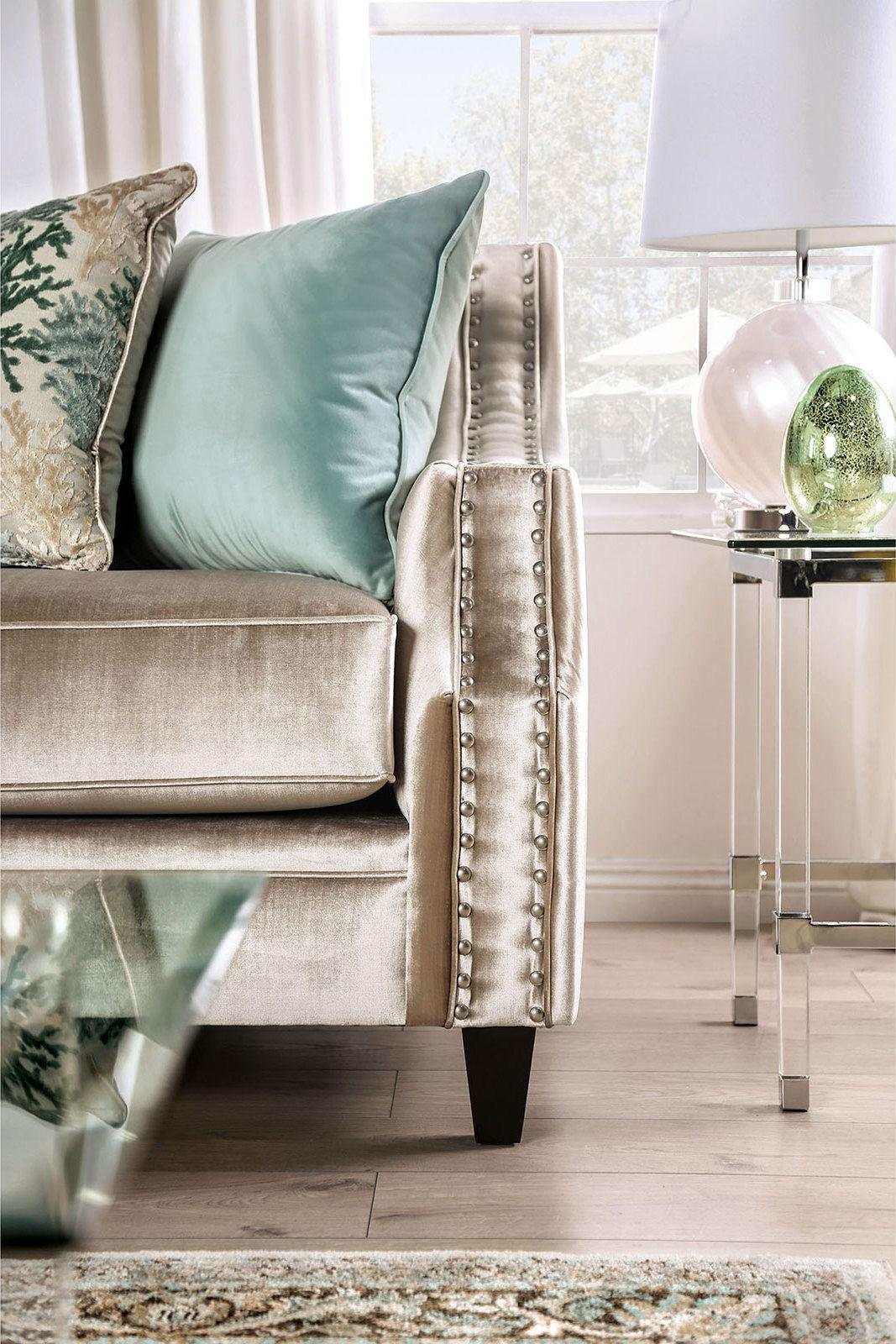 Elicia Champagne Stationary Sofa & Loveseat 2pc