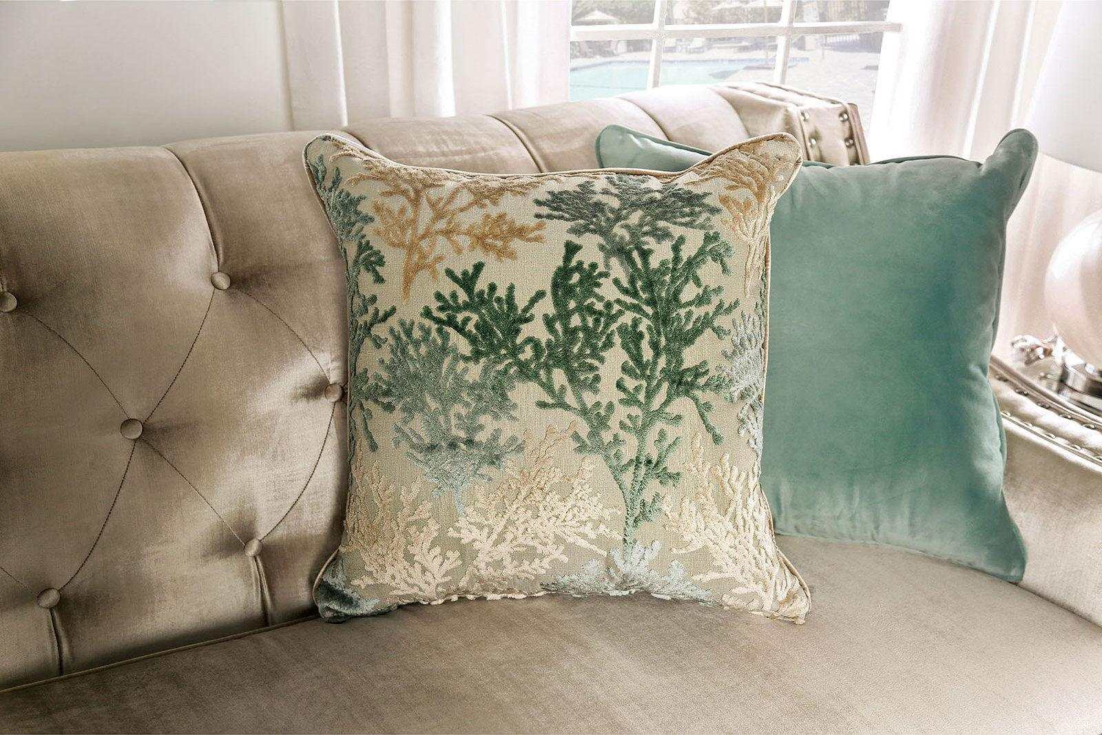 Elicia Champagne Stationary Sofa & Loveseat 2pc