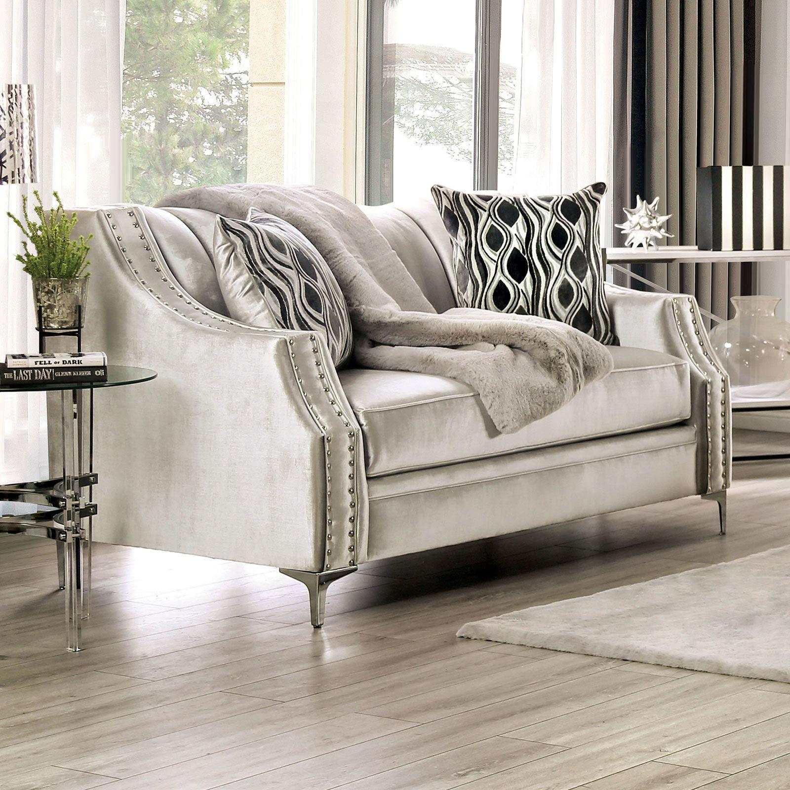 Elicia Silver Stationary Sofa & Loveseat 2pc