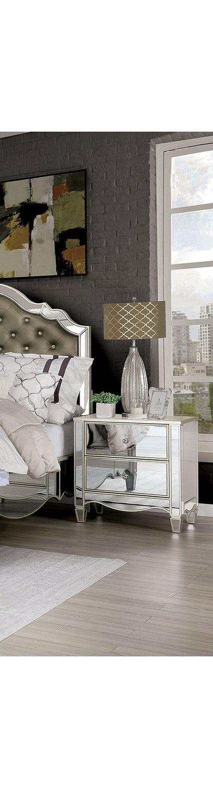 Eliora Silver & Mirrored Nightstand w/ USB Plug