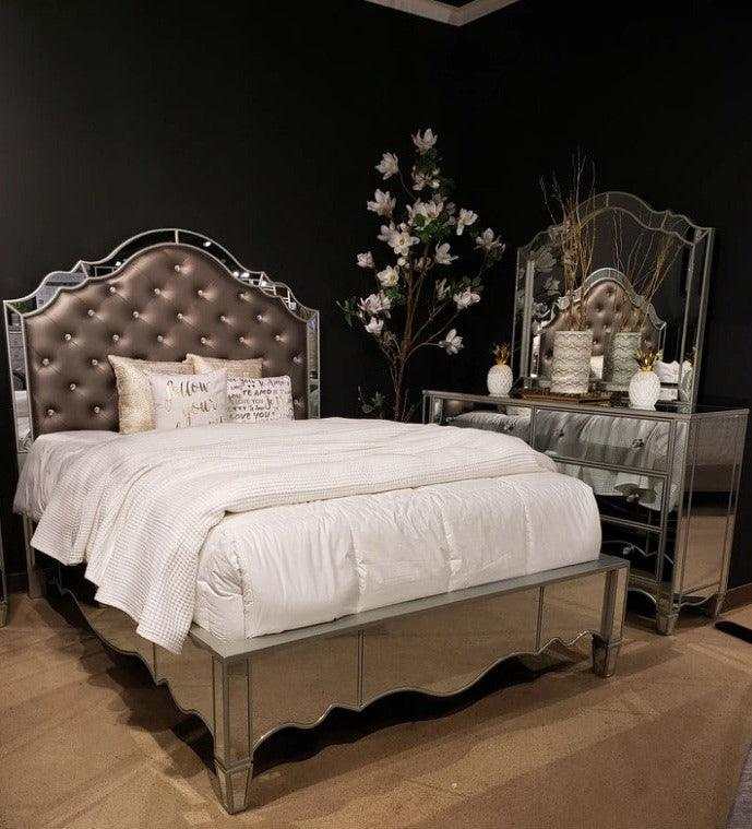 Eliora Silver & Mirrored Queen Bed