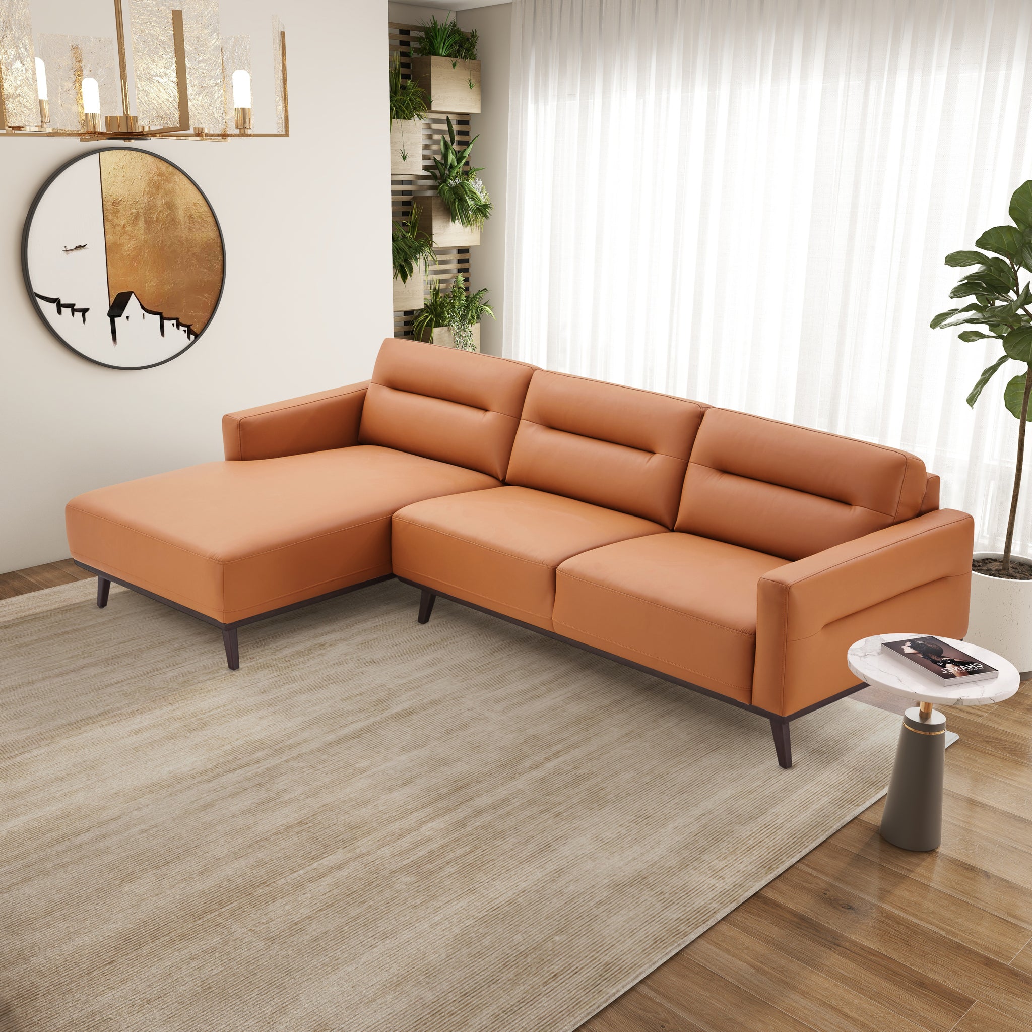 Ella L-Shaped Cognac PU Leather Left Sectional Couch