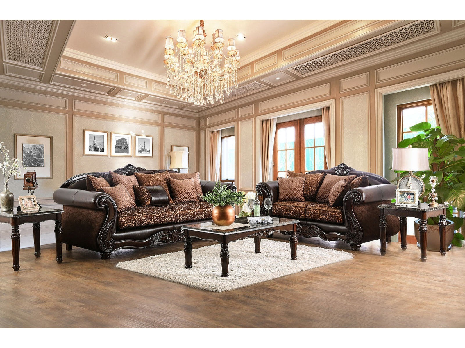 Elpis Brown/Espresso Sofa & Loveseat