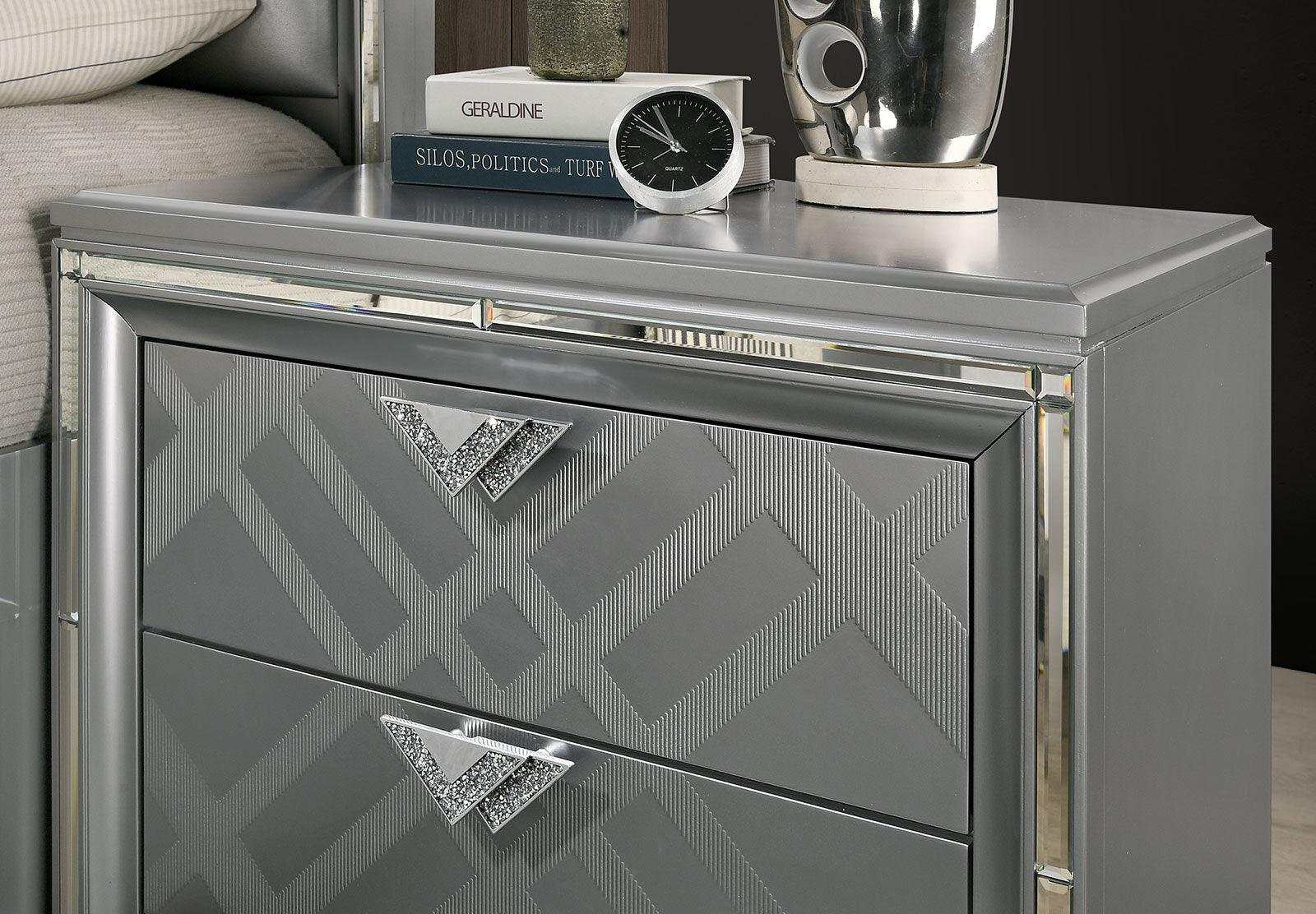 Emmeline Silver Nightstand w/ USB Charge