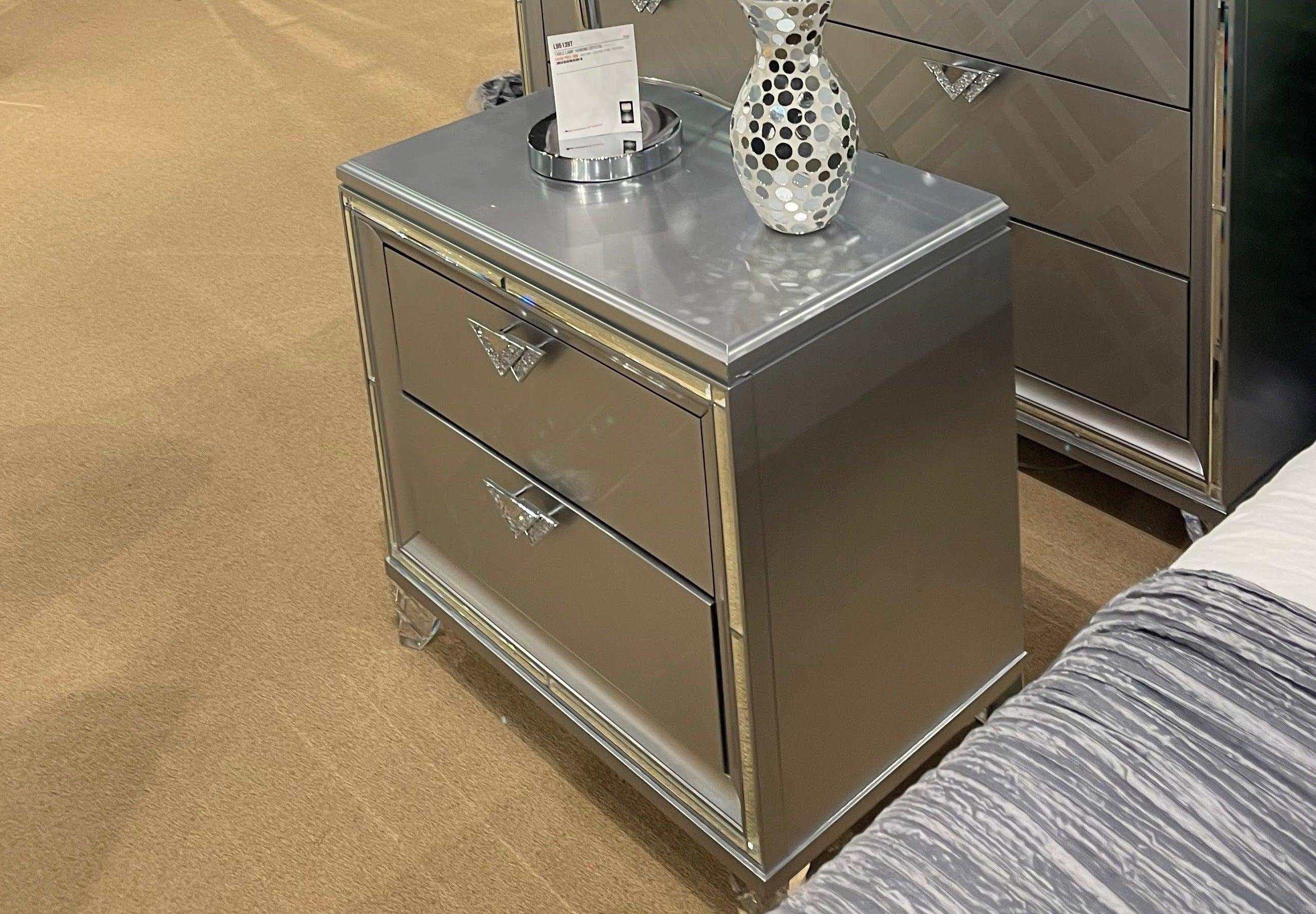 Emmeline Silver Nightstand w/ USB Charge