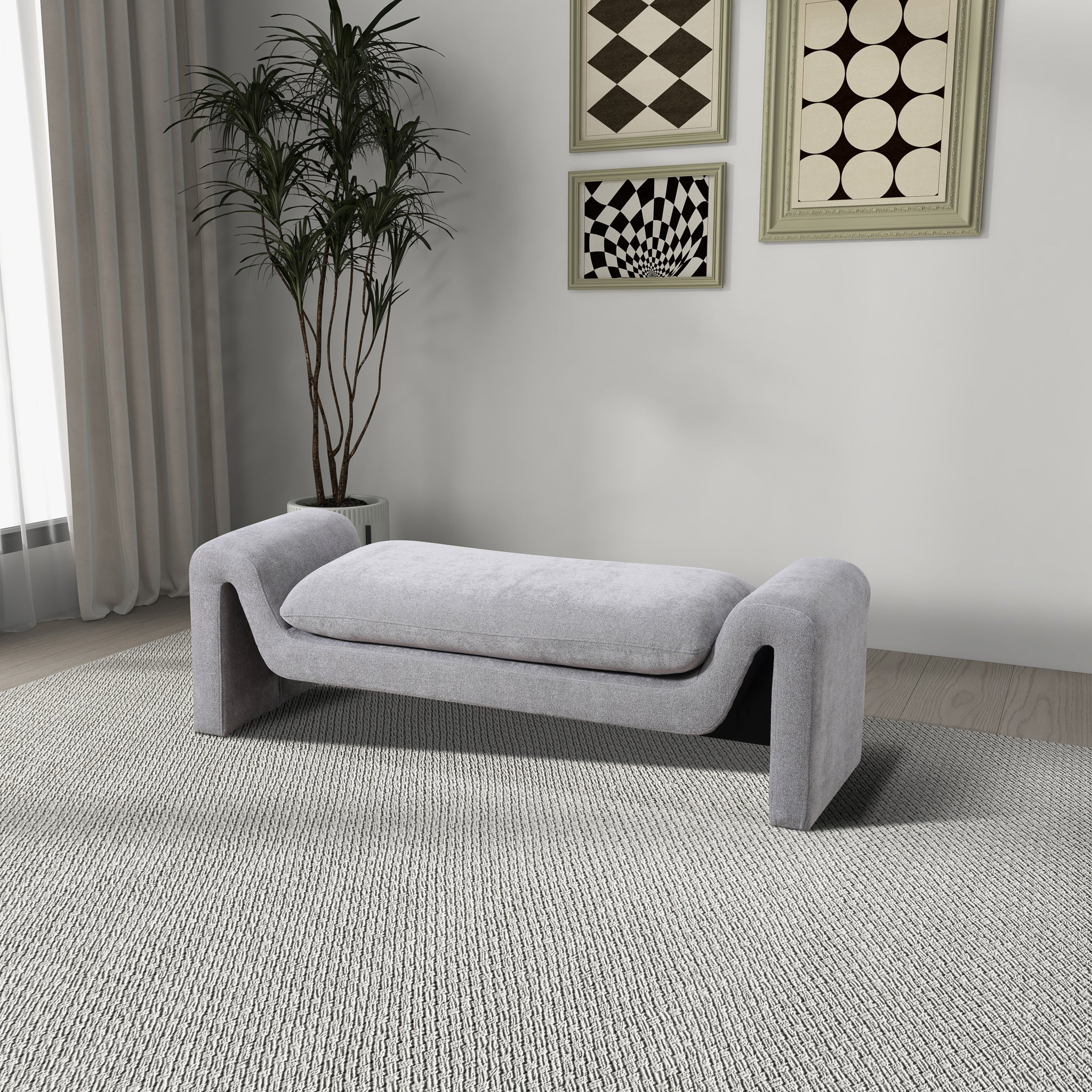 Emory Bench in Light Grey Boucle