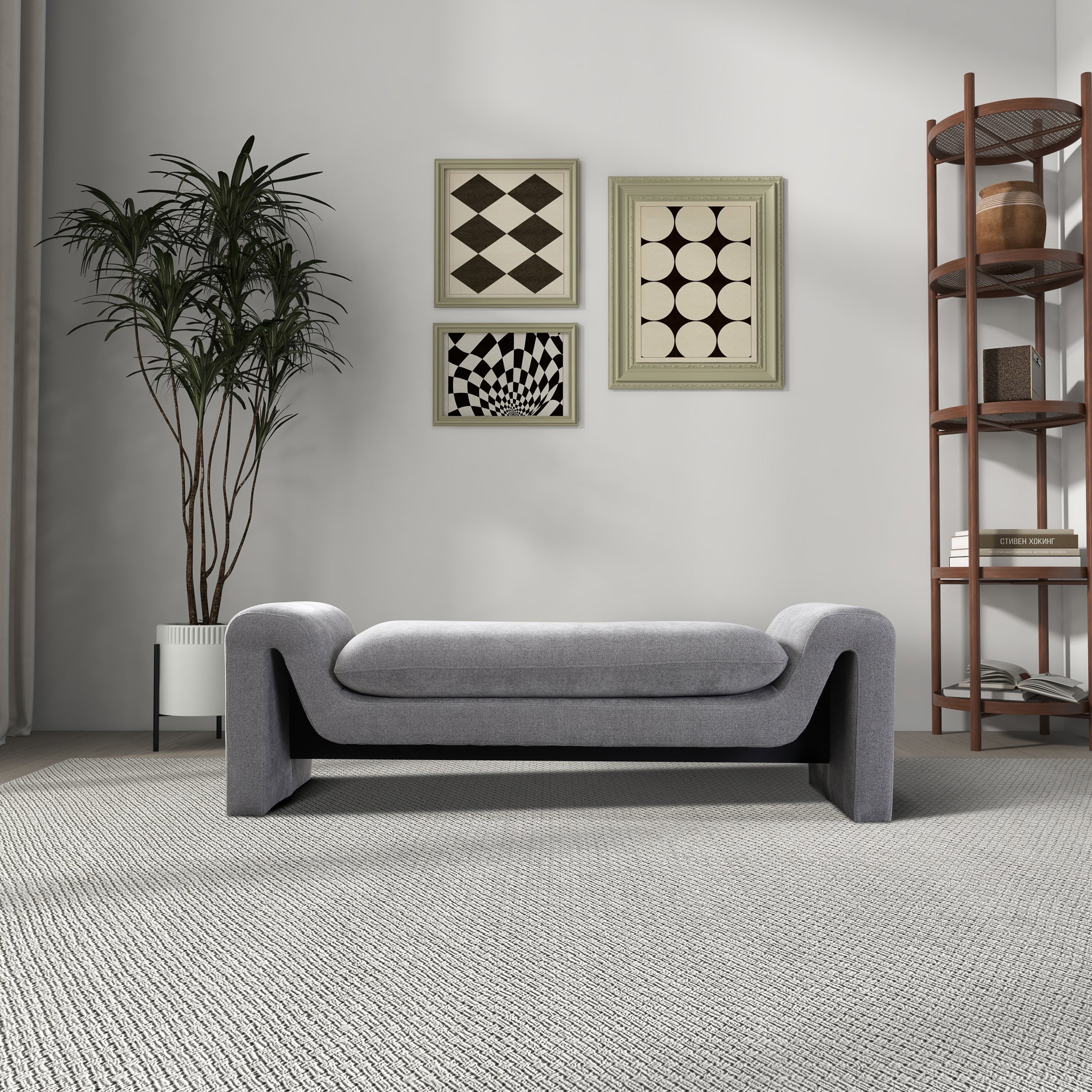 Emory Bench in Light Grey Boucle