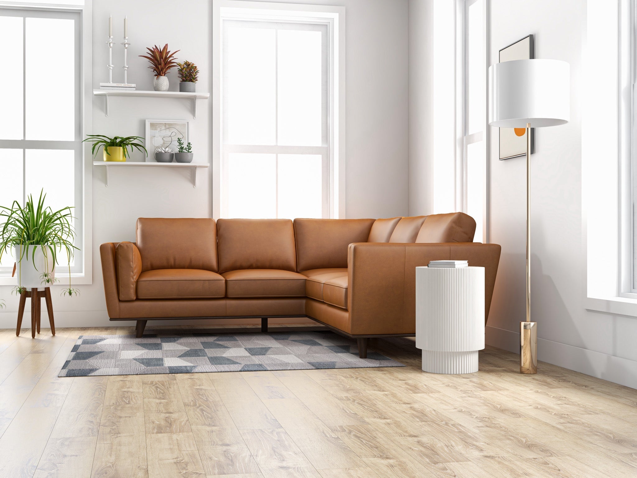 Erman Tan Leather Corner Sofa