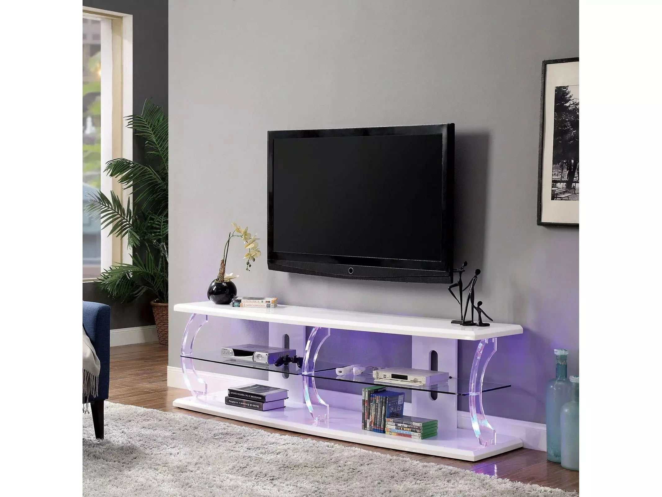Ernst White & Clear 60" TV Console w/ LED lights