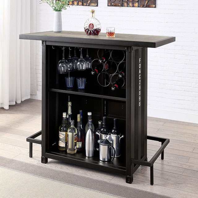 Esdargo Black/Distressed Dark Oak Bar Height Table w/ LED Light