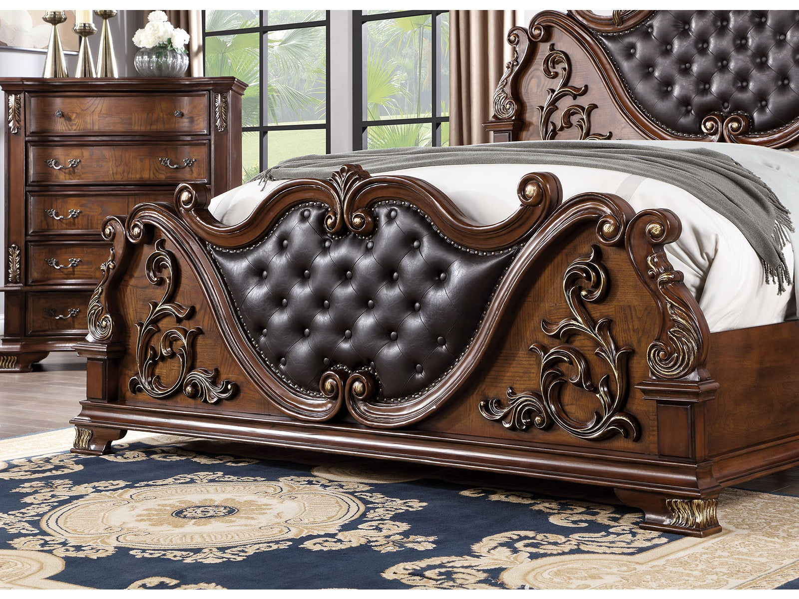 Esparanza Brown Cherry 5 Pc. Queen Bedroom Set w/ 2NS