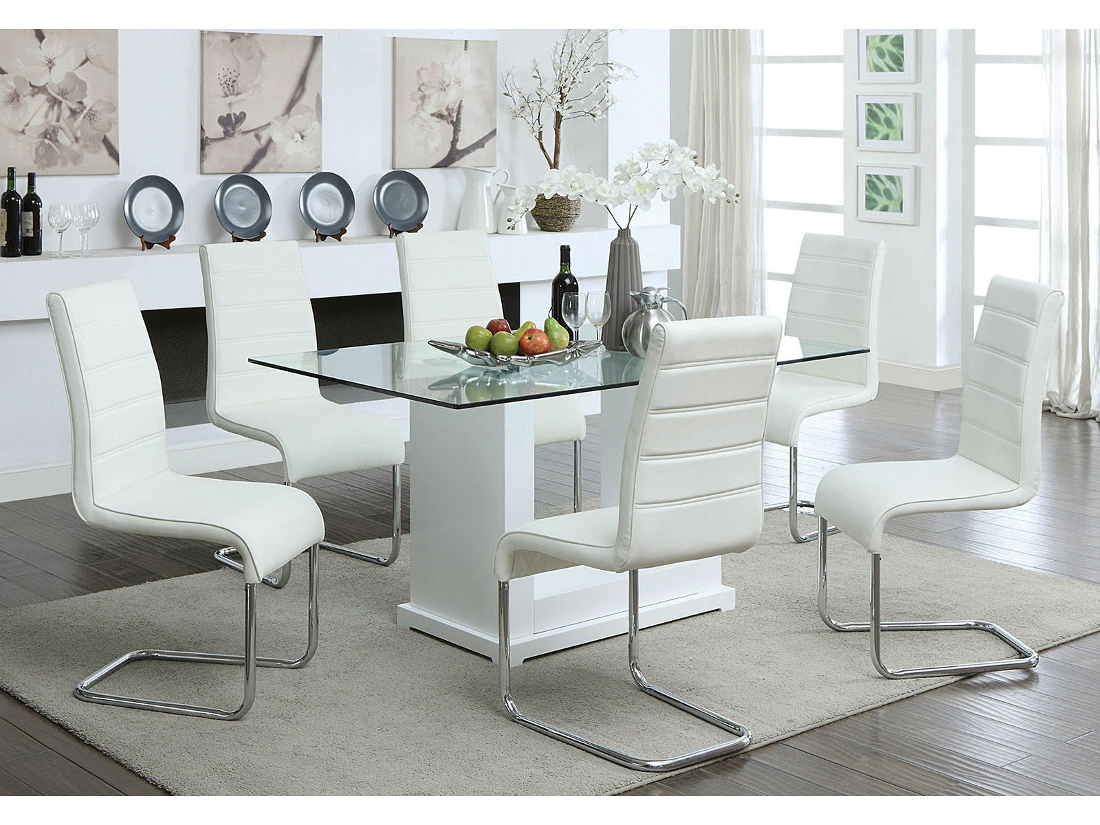 Eva White/Clear 7 Pc. Dining Room Set