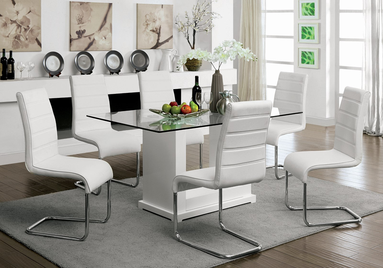Eva White/Clear 7 Pc. Dining Room Set