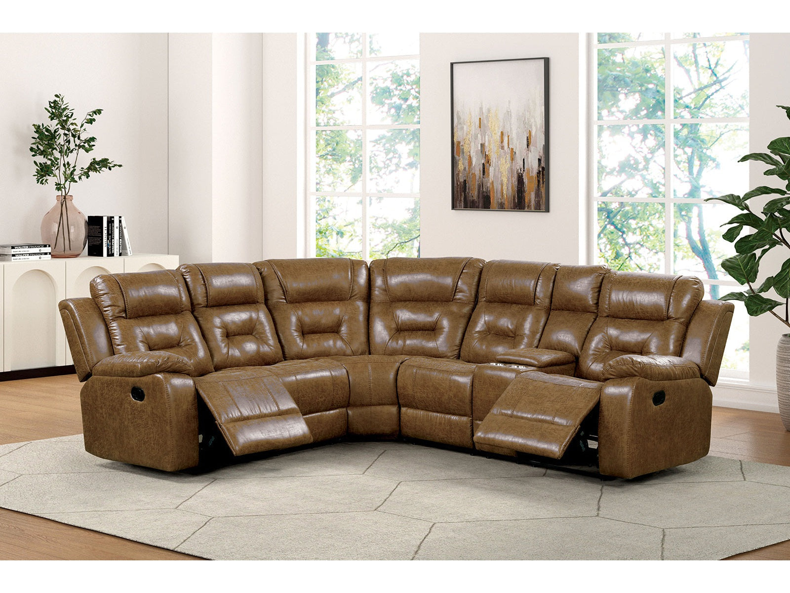 Ezekius Brown Leatherette  Reclining Sectinoal