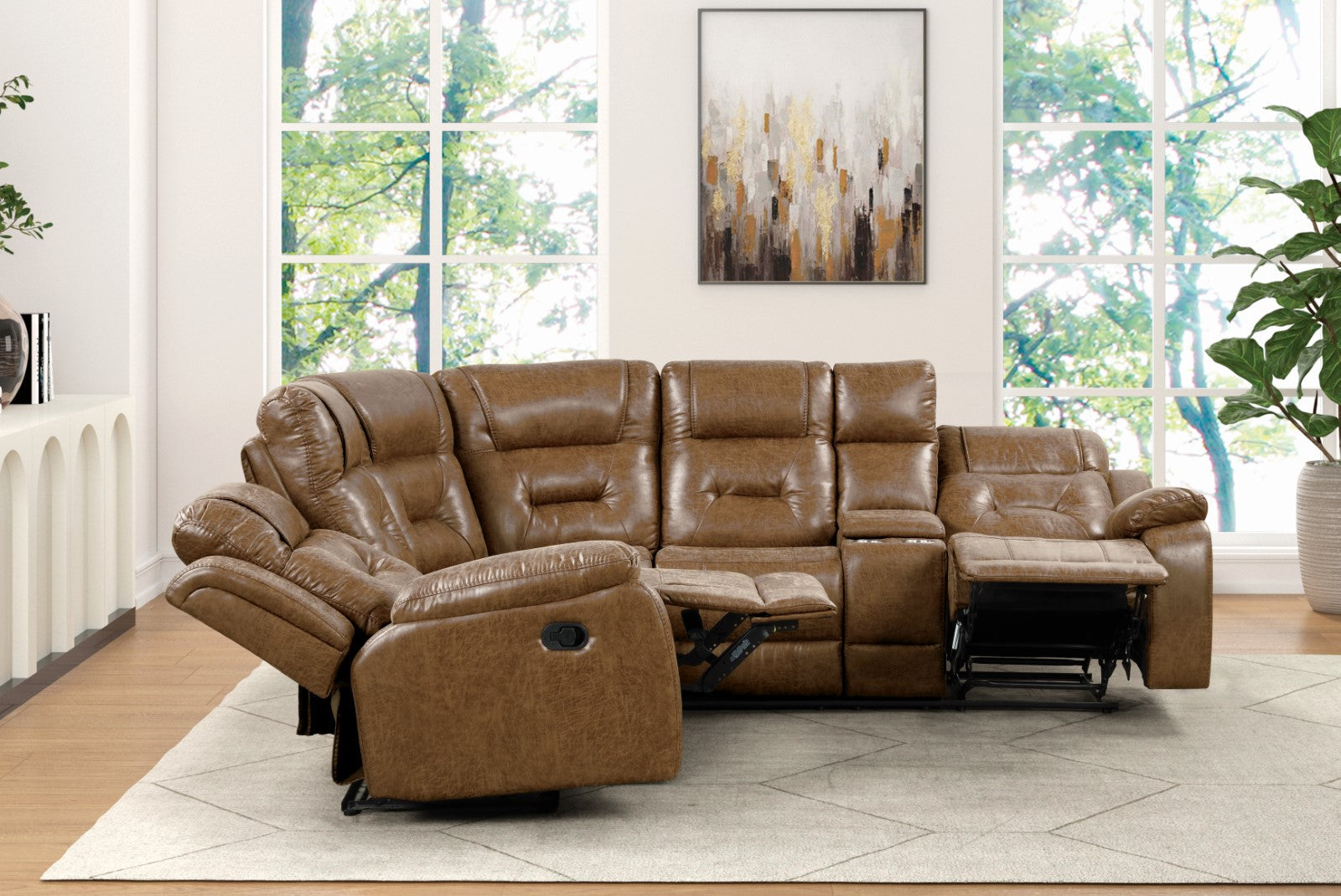 Ezekius Brown Leatherette  Reclining Sectinoal