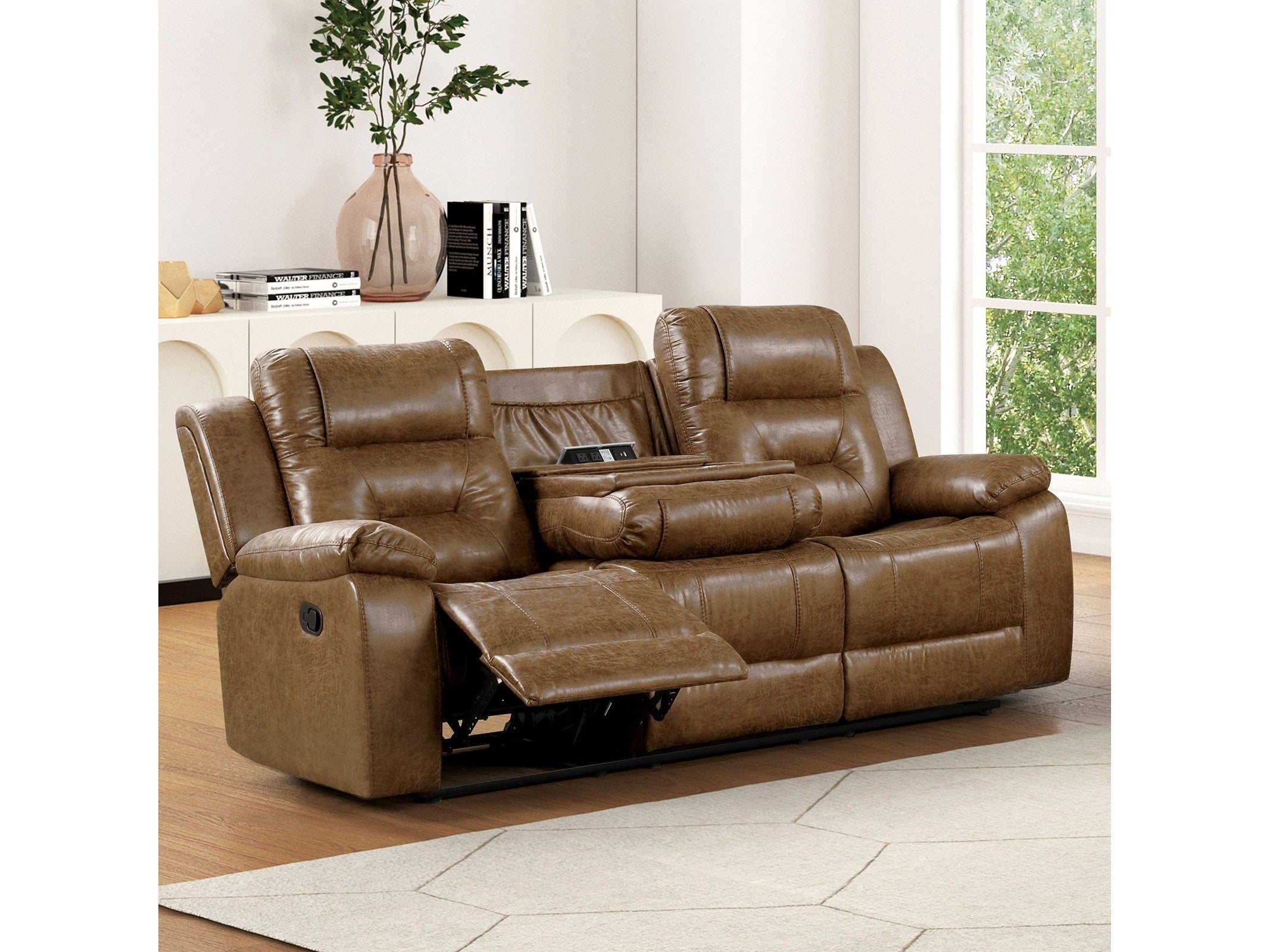 Ezekius Brown Leatherette Reclining Sofa