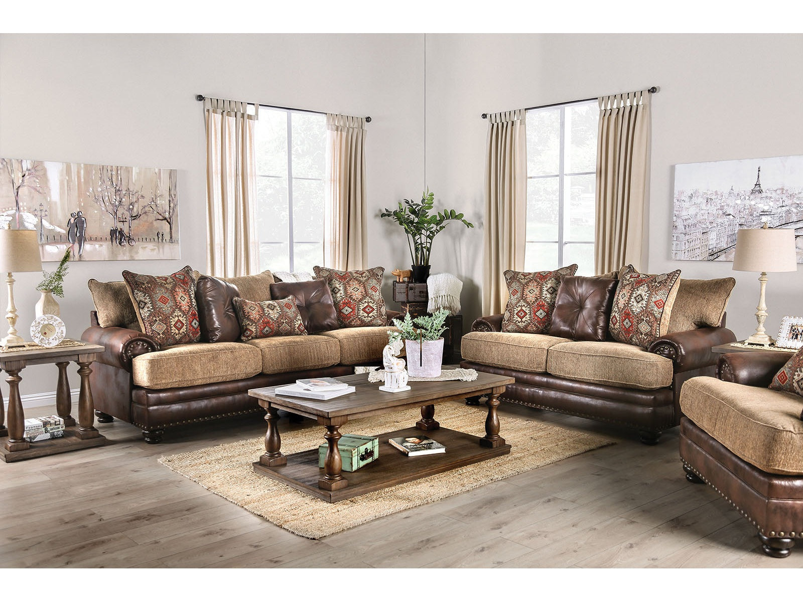 Fletcher Brown/Tan Sofa & Loveseat