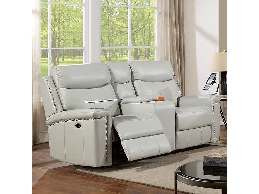 Florine Light Gray Leatherette Power Loveseat