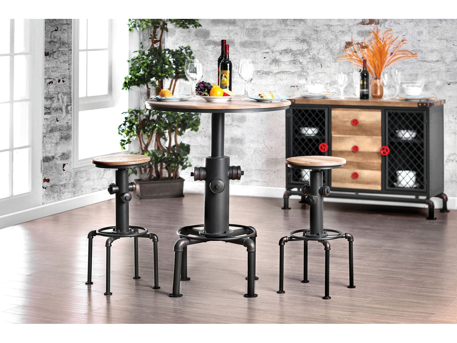 Foskey Antique Black/Natural Tone 3 Pc. Bar Table Set