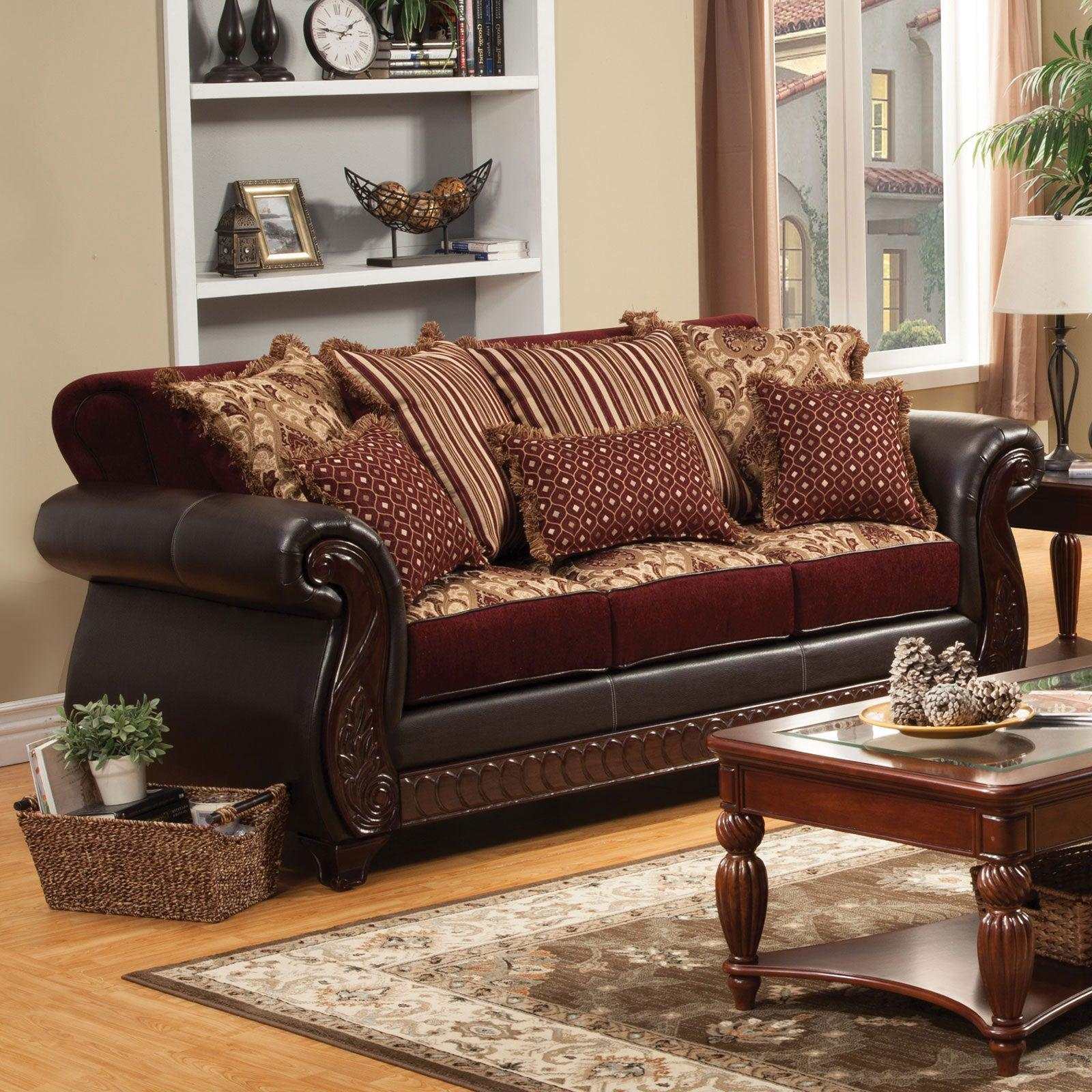 Franklin Burgundy & Espresso Stationary Sofa & Loveseat 2pc