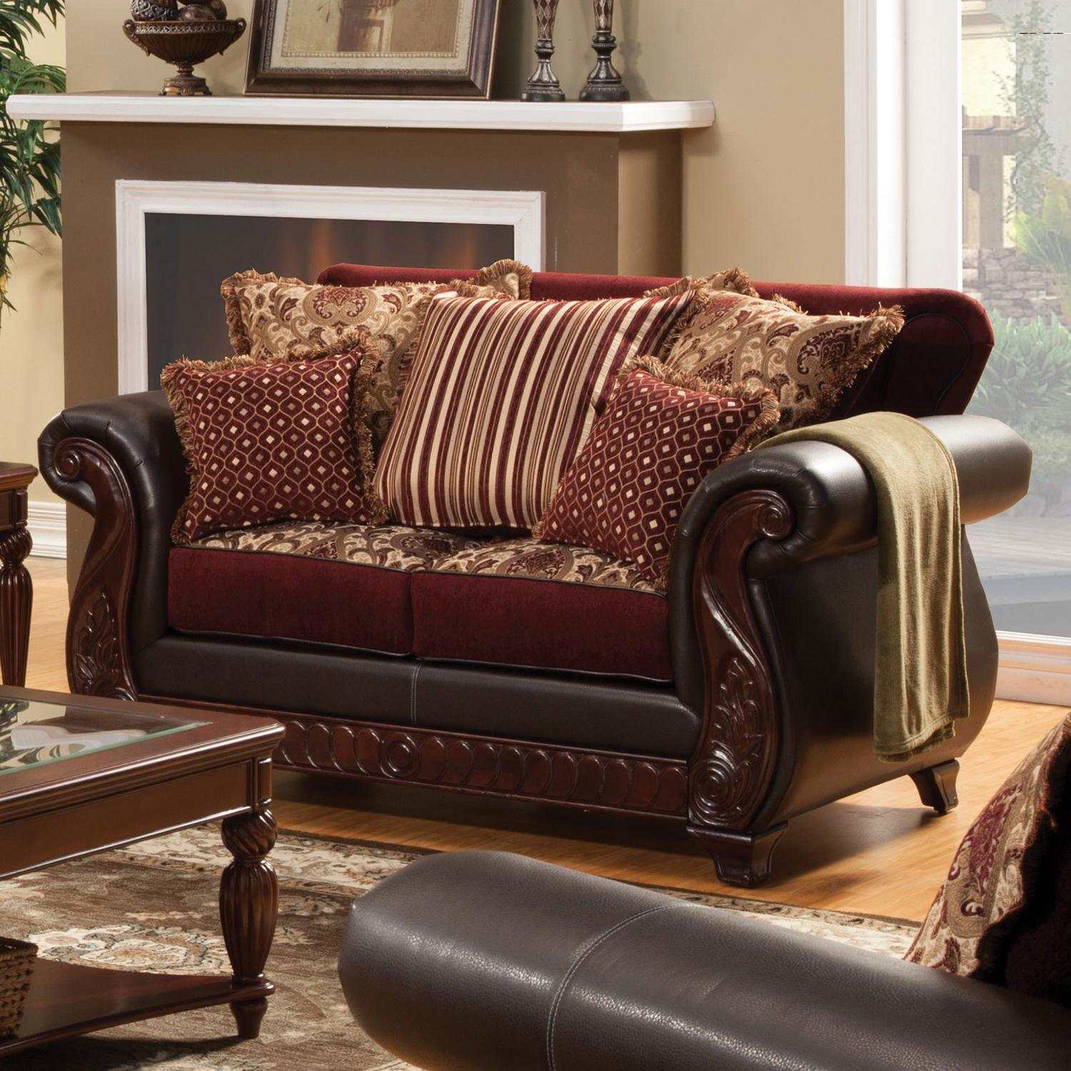 Franklin Burgundy & Espresso Stationary Sofa & Loveseat 2pc