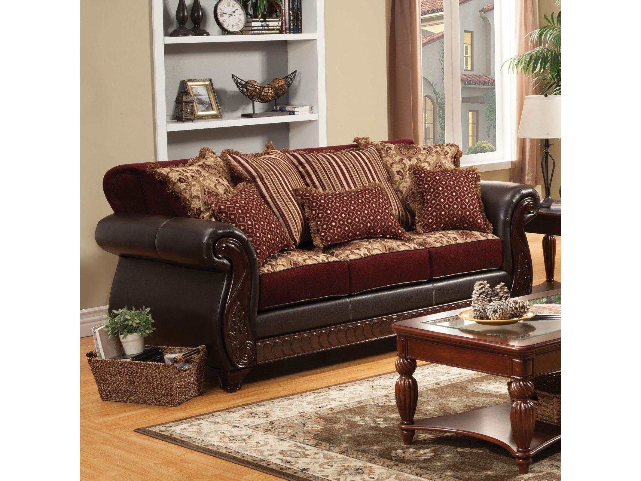 Franklin Burgundy & Espresso Stationary Sofa