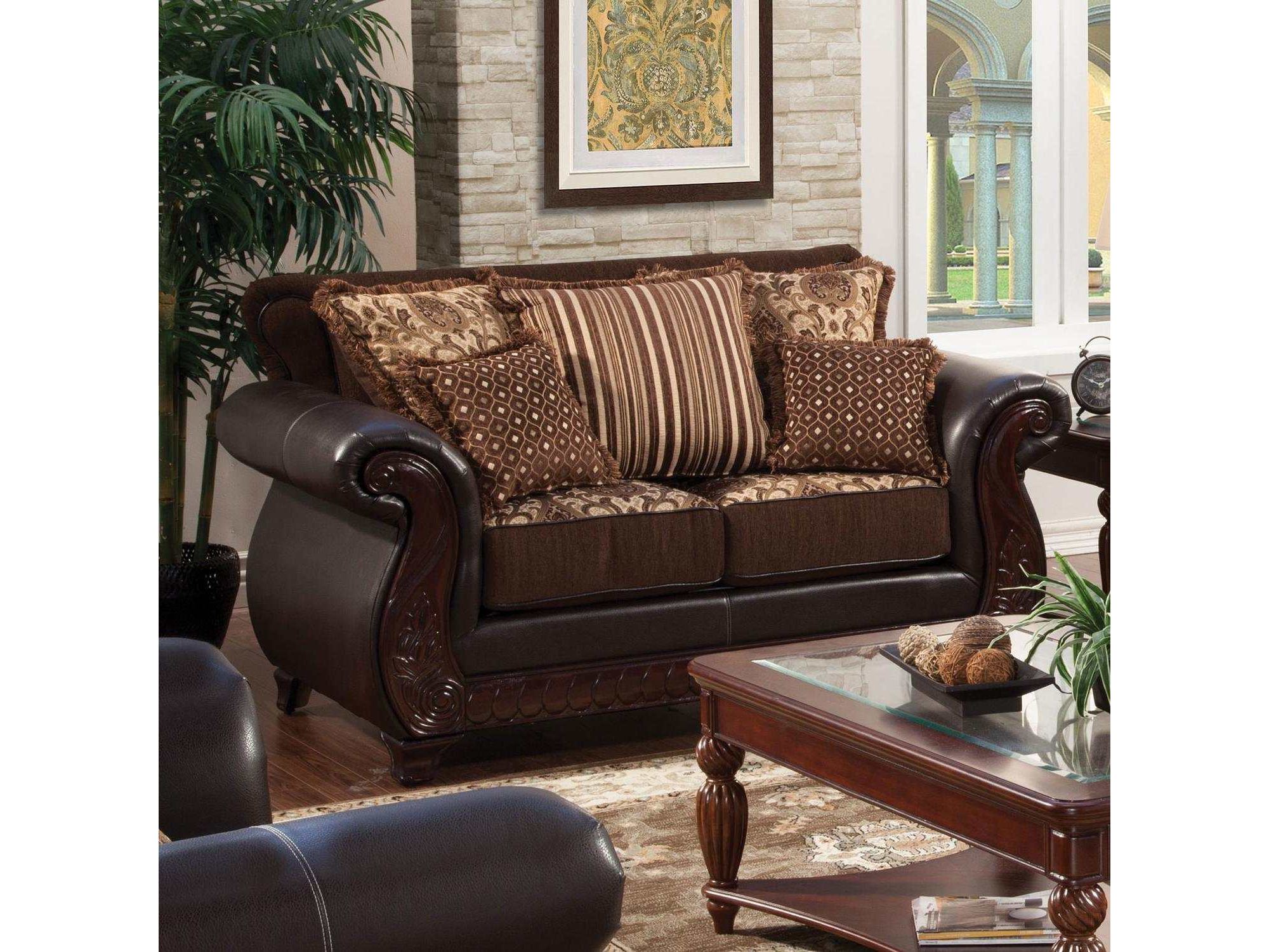 Franklin Dark Brown & Tan Stationary Sofa & Loveseat 2pc